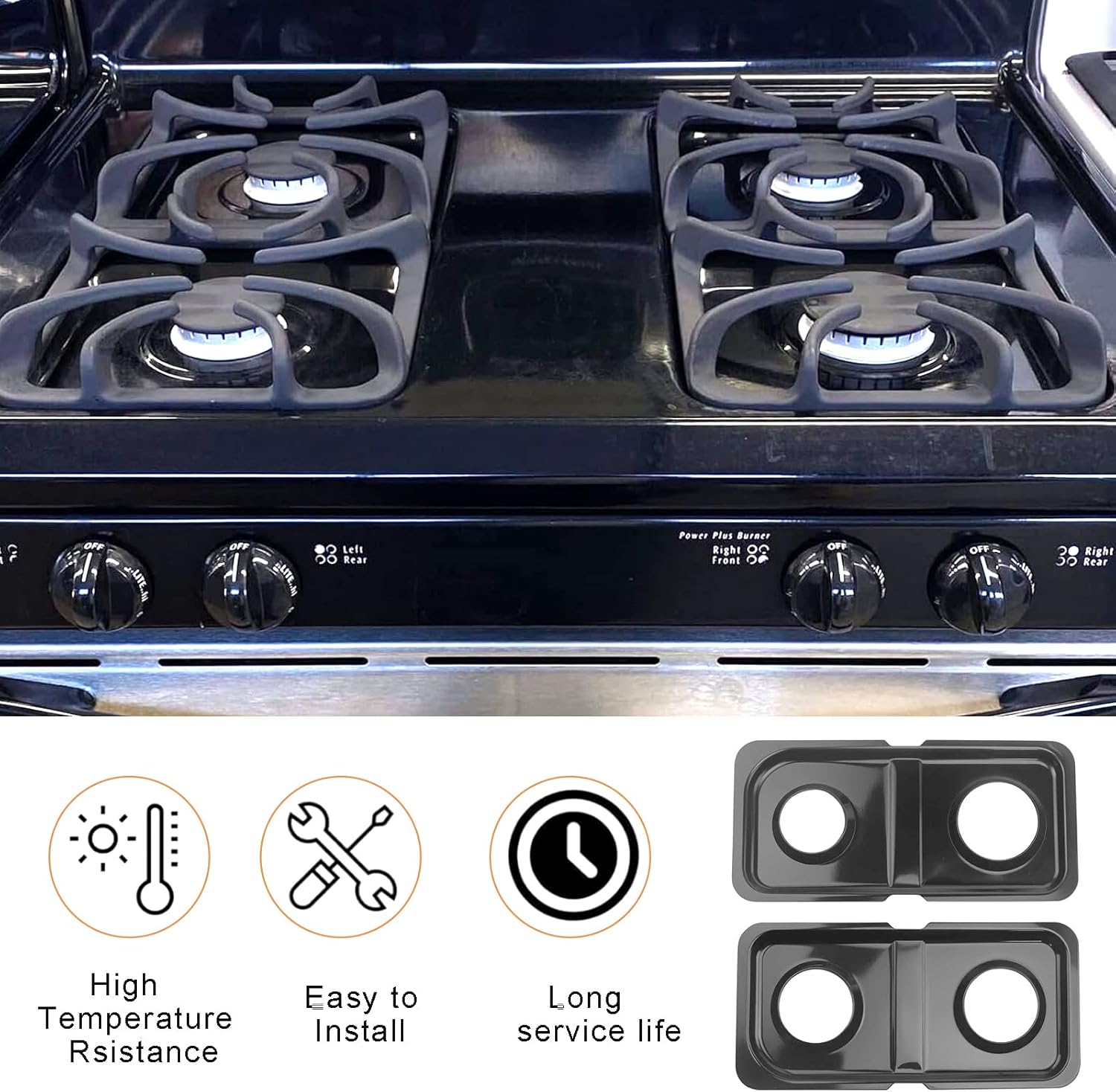 WB34K10009 WB34K10010 Drip Pans Replacement for GE Gas Stove Range Parts, Black Stainless Steel Double Burner Drip Pan GE Hotpoint Catch Pan Drip Bowls GE Spectra XL44 Oven Parts 2 Pcs