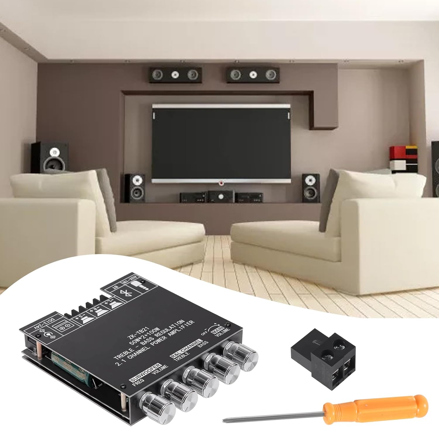 AITRIP 2PCS ZK-TB21 Bluetooth Amplifier Board,Bluetooth5.1 TPA3116 Chip with Subwoofer 2.1 Channel 50W×2+100W, DC 12-24V Bluetooth and AUX Inputs,Stereo Digital AMP for DIY Home Speakers