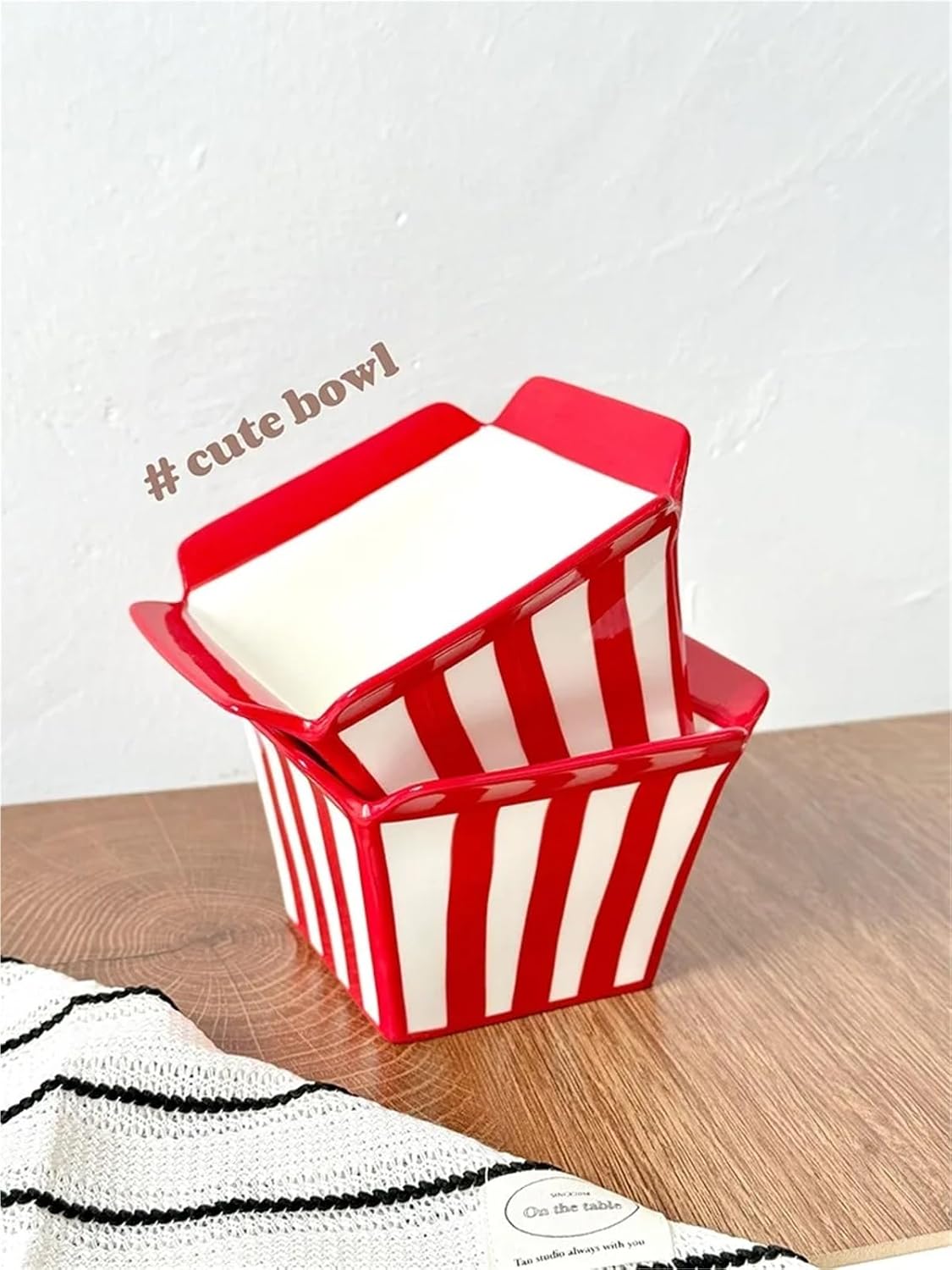 Cinema Popcorn & French Fries Box‑Shaped Ceramic Bowl, 6 Inch Square Flared Rim Snack Dessert Party Serving