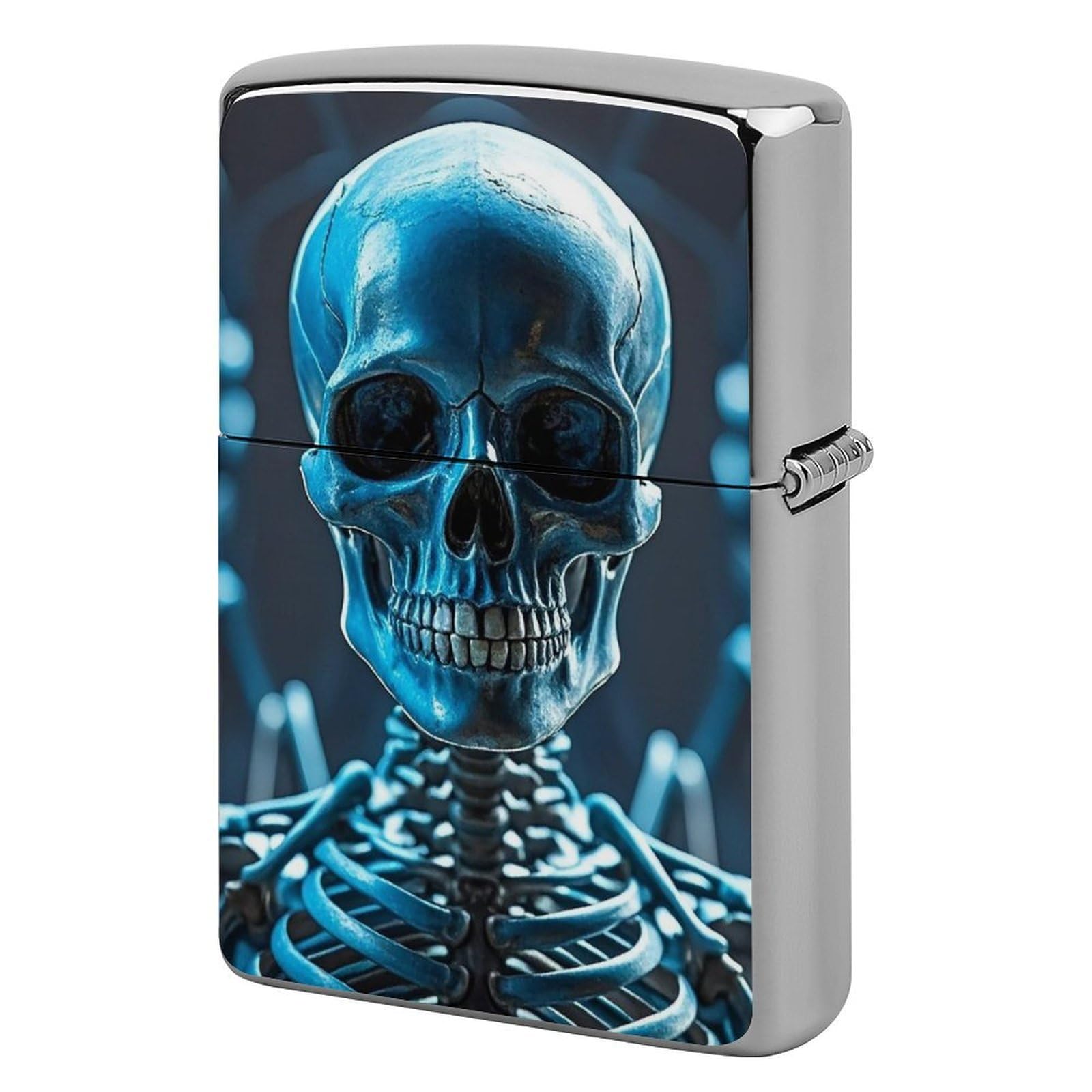 Blue Skull and Bones Lighter Case Vintage Metal Lighter Cover Reusable Lighter Protective Sleeve Unique Design Personalized Lighter Sleeve Holder Against Dust and Scratches