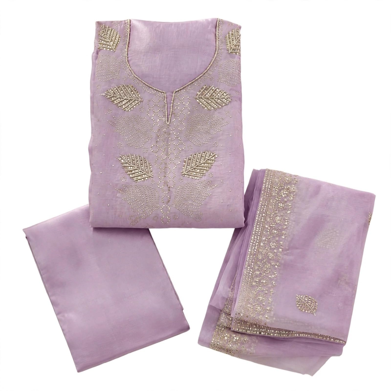 Light Purple Chanderi Unstitched Suit Set with Shantoon-image-30
