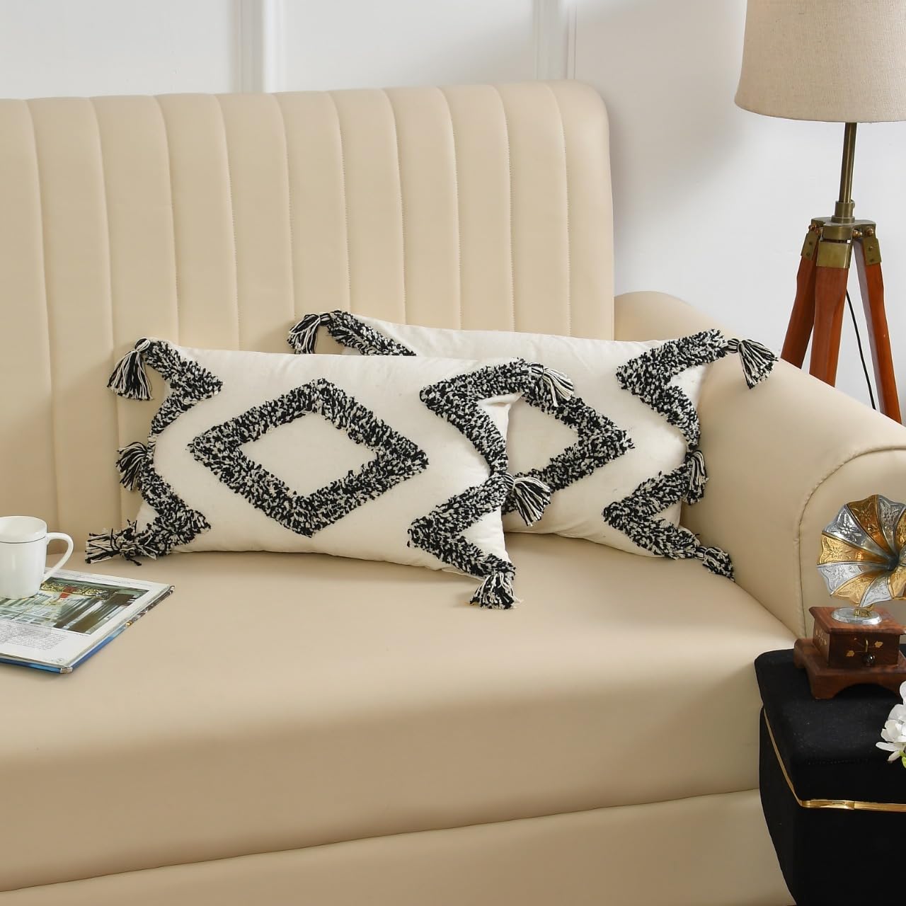 PITAMBRA HANDICRAFTS Premium Set of 2 Cotton Digital Printed Hand Stitched Throw Pillow/Cushion Covers - (16 x 16 Inch) - Design-42