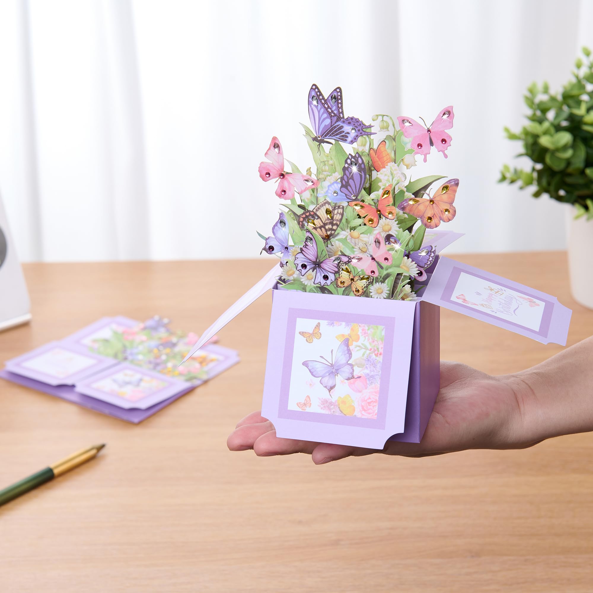 Tarjeta desplegable 3D, cristal incrustado a mano, mariposas y flores, tarjeta de felicitación 3D con sobre, tarjeta de cumpleaños, regalos hechos a mano para mujeres, esposa, mamá, abuela, ella