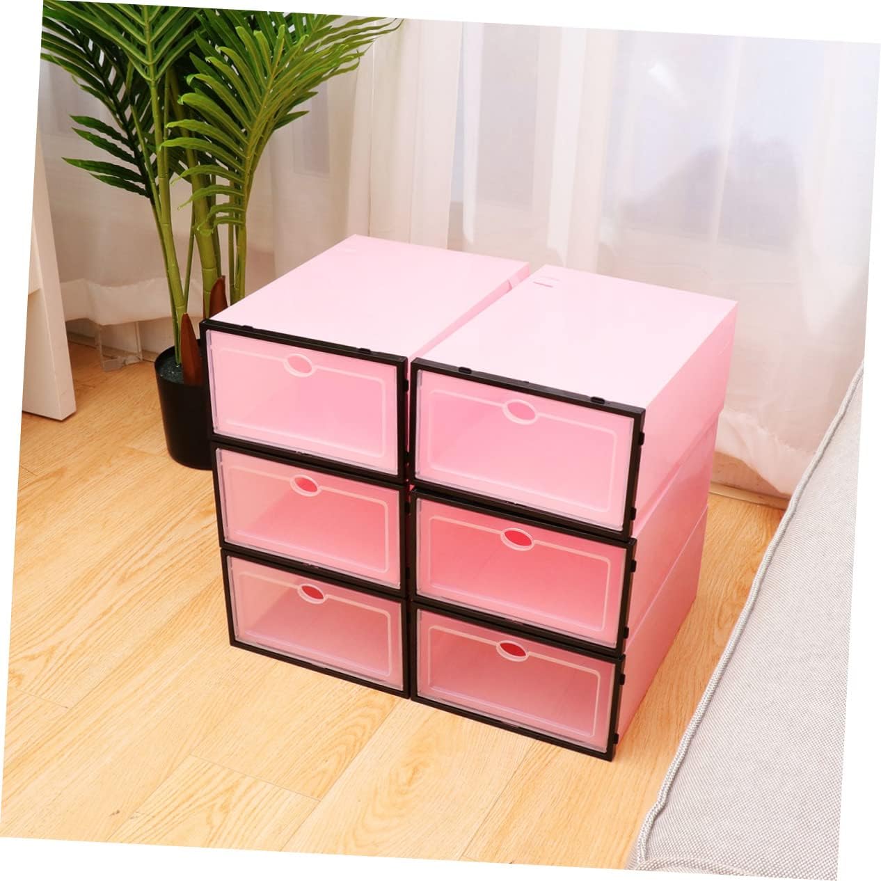 6pcs Thicken Transparent with Stackable Design for Organized Storage Plastic Container for Men Footwear with Black Frame