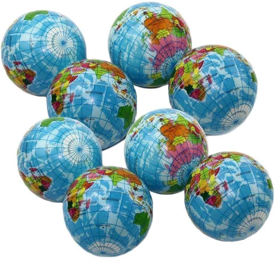 6Pcs 6cm Squeeze Earth Balls World Globe Map Stress Balls Lightweight Foam Stress Relief Educational Toys Hand Exercise Fidget Party Bag Fillers, Blue
