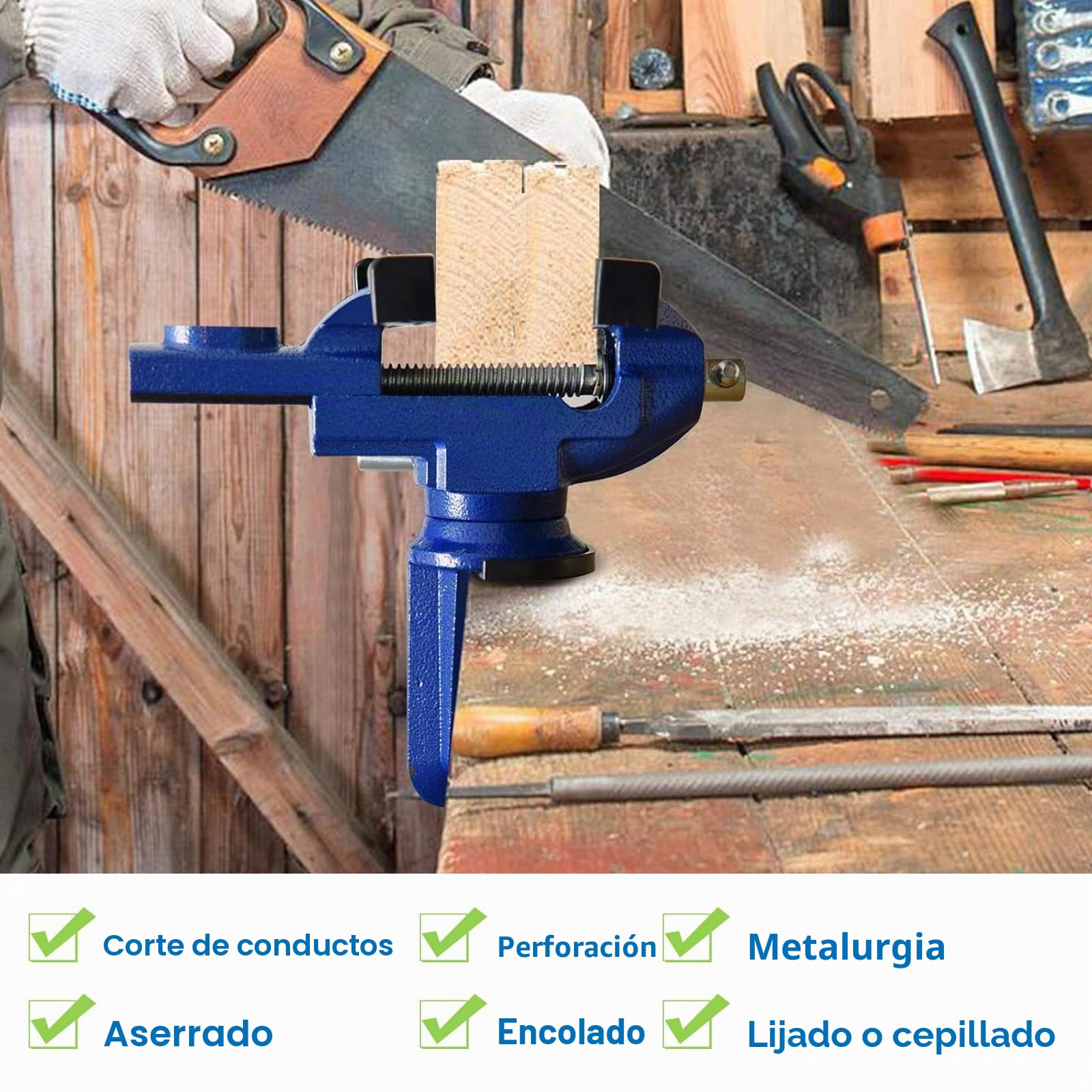 Tornillo de banco de 70 mm, pequeño, giratorio, con 4 almohadillas de goma y guantes, mini tornillo de banco para banco de trabajo, trabajos pequeños, arte, fabricación de joyas