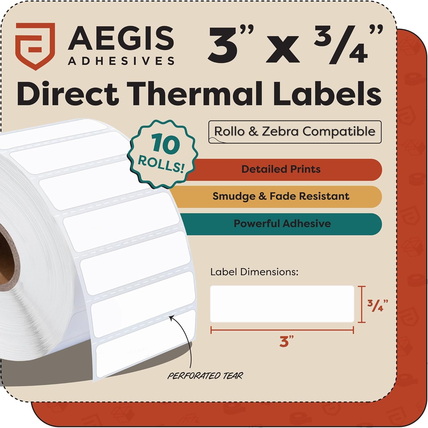 Aegis Adhesives - 3" X 0.75" Direct Thermal Labels (20400 Count, 12 Rolls) - Inventory Barcode Stickers, SKU Labels, and Shelf Identification - Compatible with Zebra and Rollo Printers