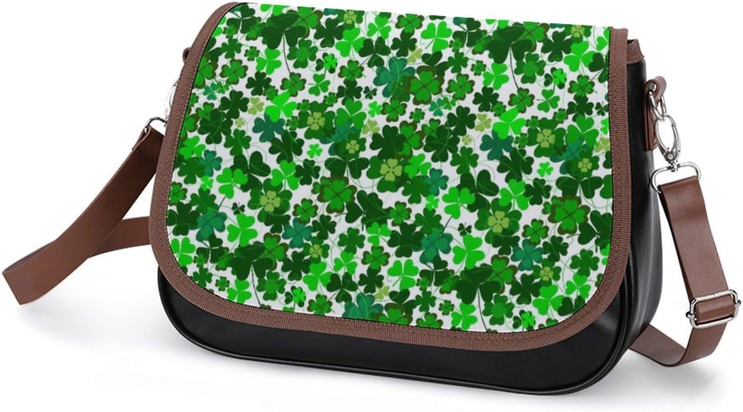 Luck O' The Irish ShamrocksWomen's Faux Leather Crossbody Bag, Waterproof Wrinkle-Resistant Shoulder Bag with Detachable Strap, Large Capacity Casual Handbag, Fashion Daily Purse for Shopping Work Dat