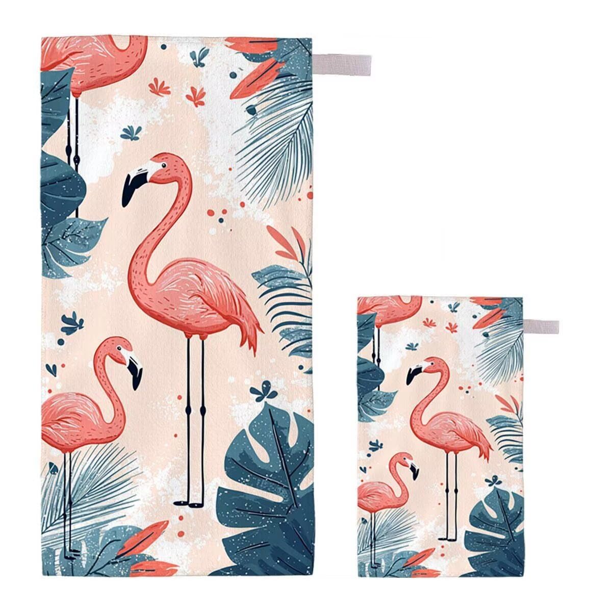 Toalla de Playa Grande 220x100cm/35x70cm, Juego de 2 Toalla Microfibra XXL de Antiarena, Toallas Playa Suave Ligera, Absorbente Secado Rápido, Beach Towel Viaje, Regalo Mujer Hombre (Flamenco) I-82