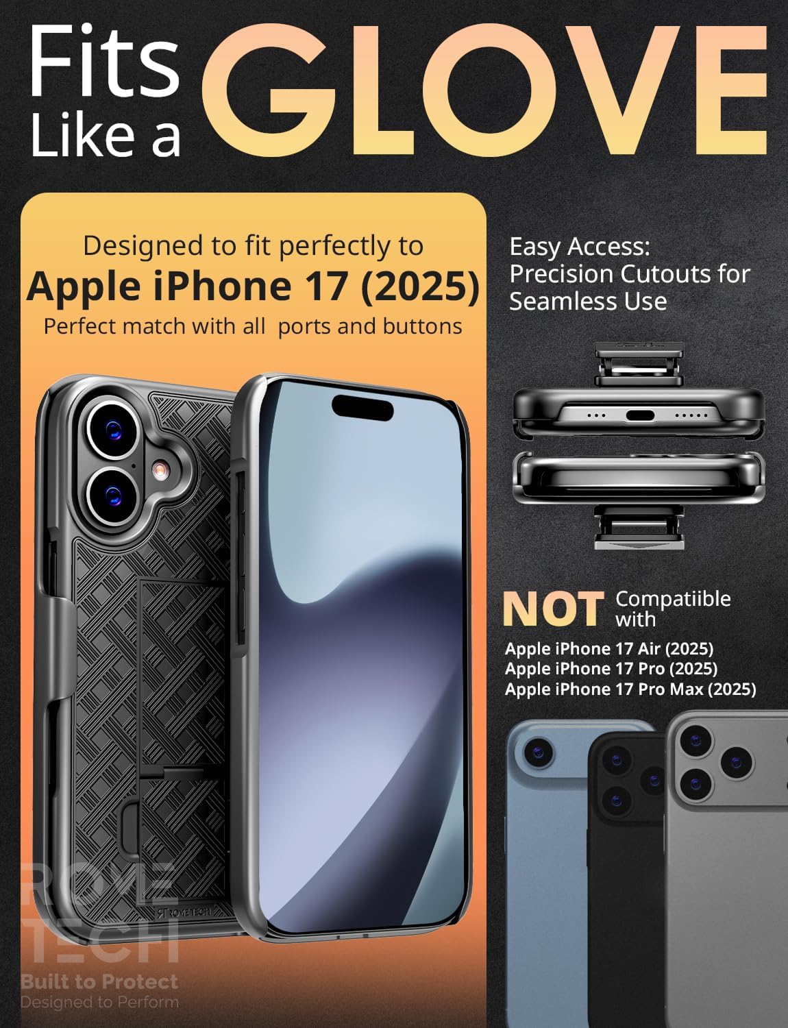 Designed for iPhone 17 Case with Belt Clip Holster - Kickstand Cover Phone Case - Black - Image 2