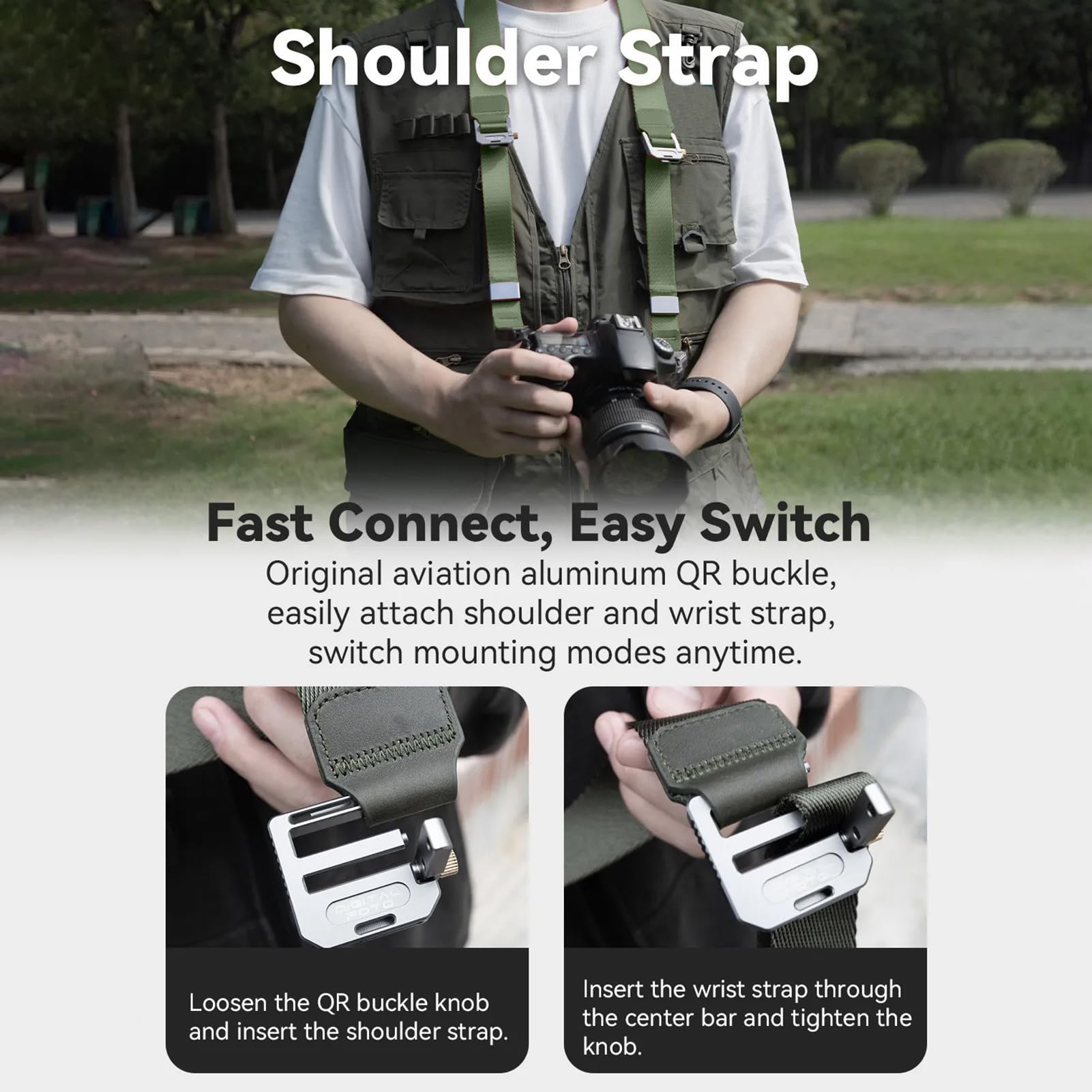 Tracolla per Fotocamera/collo/Polso/tracolla, Connettore Magnetico Sicuro a Sgancio Rapido, Cinghia da Polso Regolabile per Fotocamere DSLR Mirrorless
