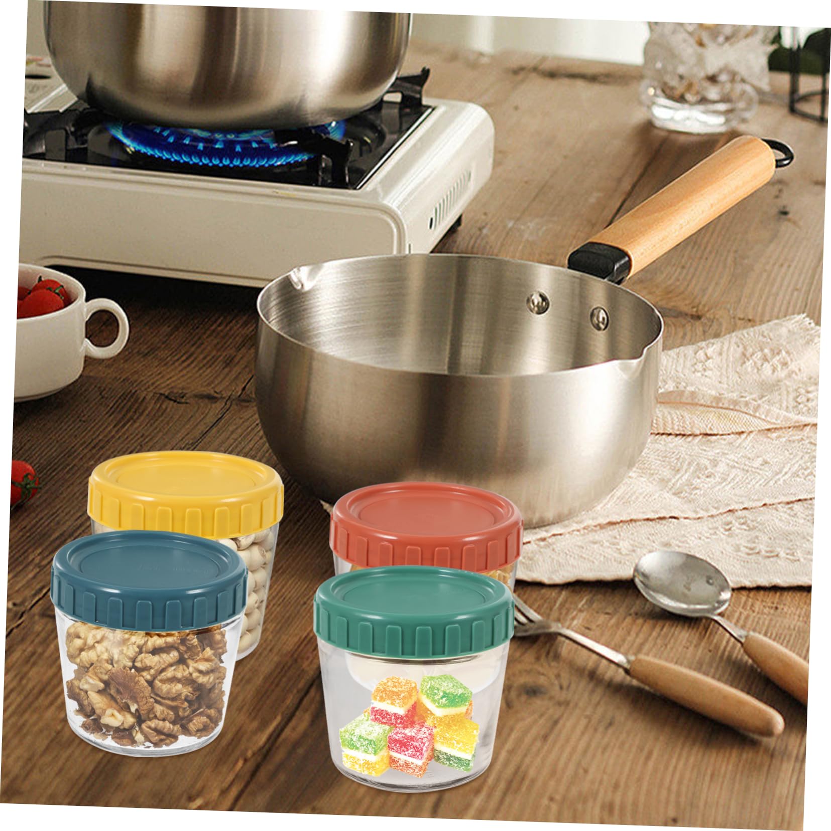 Cabilock 4piezas Frasco de Vidrio Sellado Recipientes de Vidrio Botes de Cocina para Almacenamiento de Azúcar y Té de Tarros Tapa Hermética para Cocina y Despensa