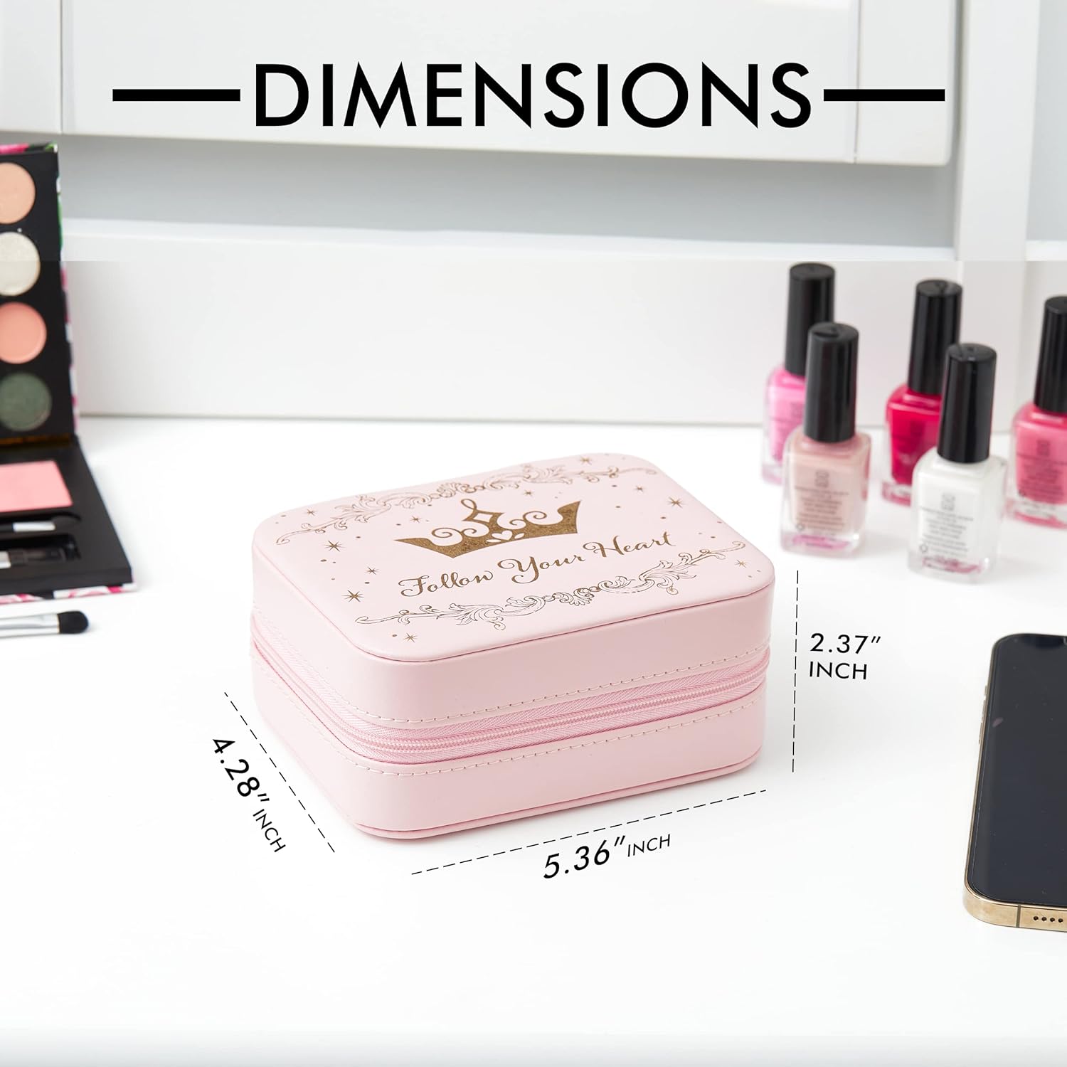 Disney Princess Pink Travel Jewelry Box, "Follow Your Heart" Zippered Jewelry Organizer : Clothing, Shoes & Jewelry
