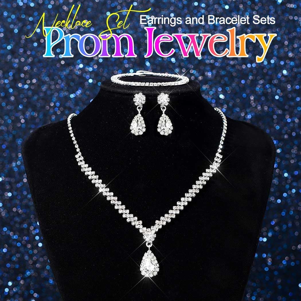 GORAIS Prom Wedding Jewelry Sets Rhinestone Bridal Necklace Earrings Bracelet Set Crystal Costume Jewelry for Brides - Image 2
