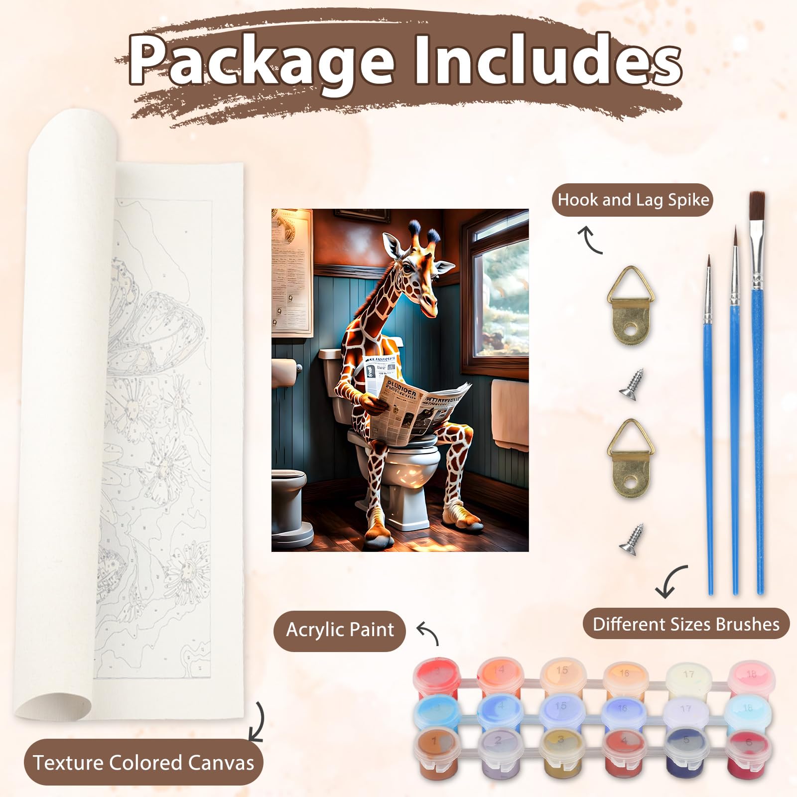 Kit Peinture Par Numéros Girafe Pour Adultes - Toile 20x30 Cm Avec Peintures Acryliques, Pinceaux Et Cadre Inclus