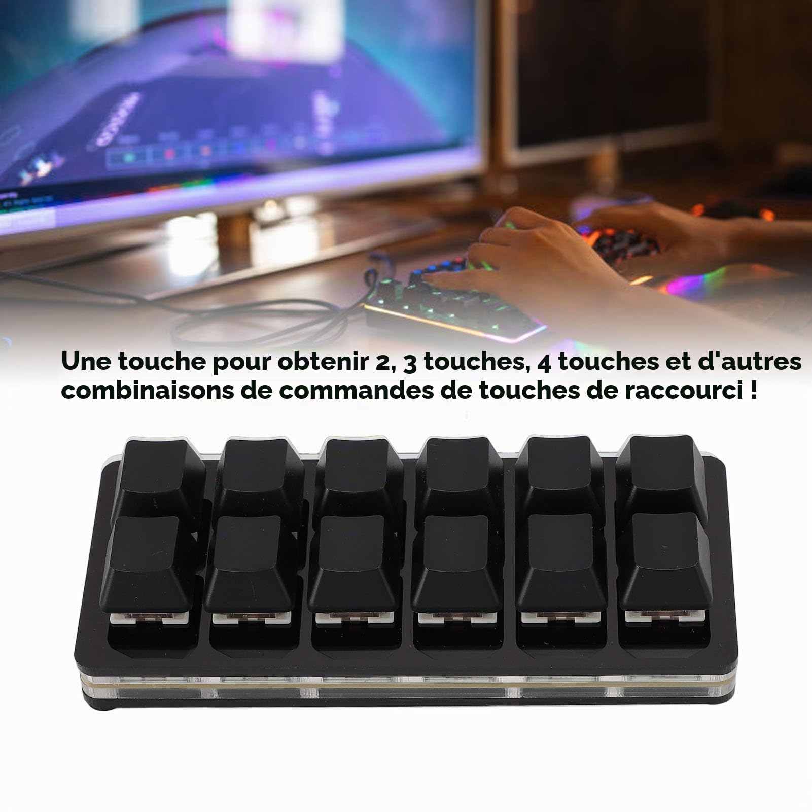 Dpofirs Clavier de Jeu Mécanique à 12 Touches, Claviers de Jeu PC RVB, Clavier Mécanique à Une Main, Clavier Filaire, Clavier Programmable et échangeable à Chaud (Black)
