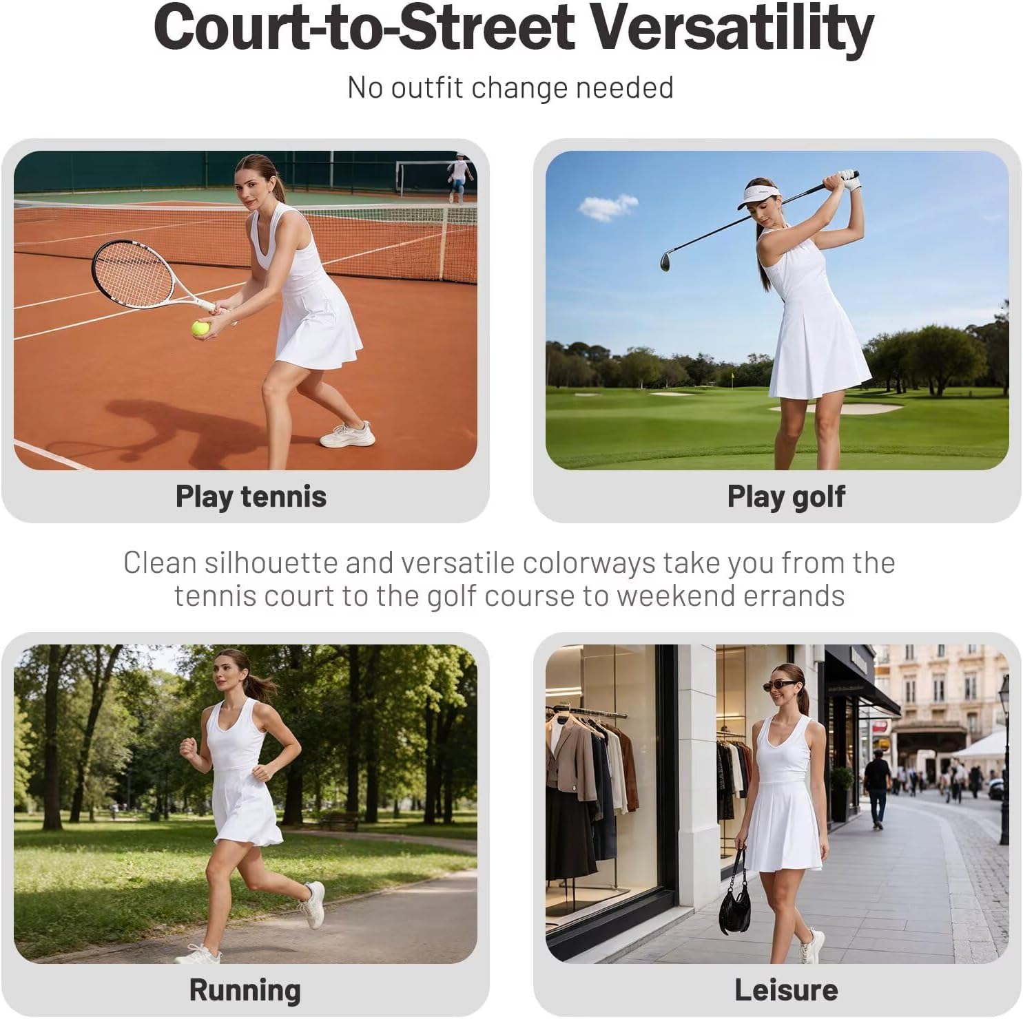 Women's Tennis Golf Dress, Pleated A-Line Racerback with Removable Padding & Detachable Shorts with Pockets