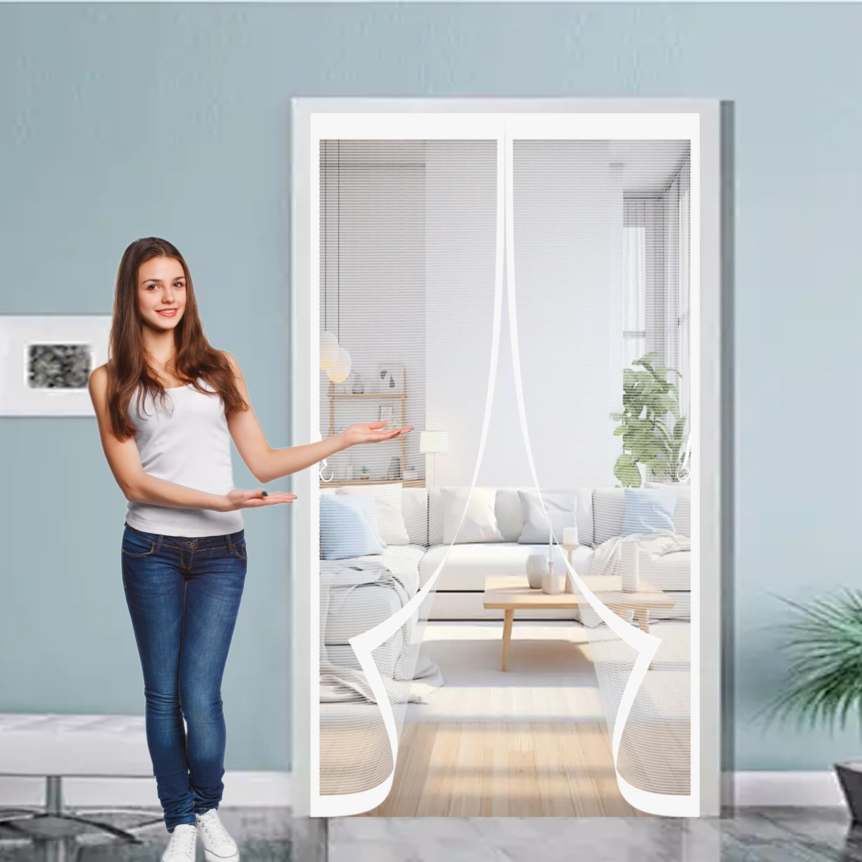 Rideau moustiquaire magnétique 97x280 cm blanc pour porte