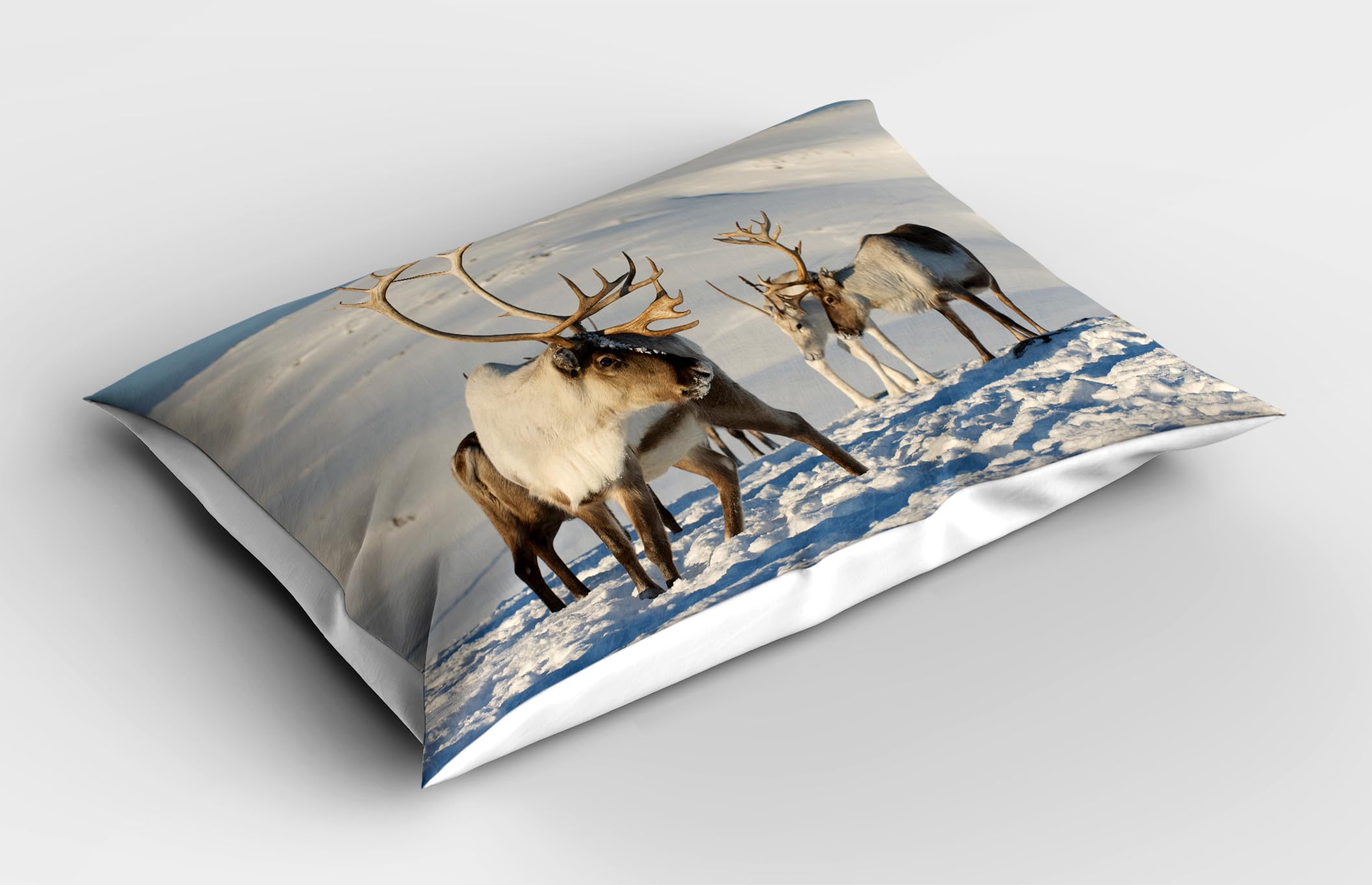 Ambesonne Winter Pillow Sham Set of 2, Reindeers Natural Environment Tromso Northern Norway Caribou Antler Wildlife, Quality Microfiber Bedding Item for All Seasons, 36