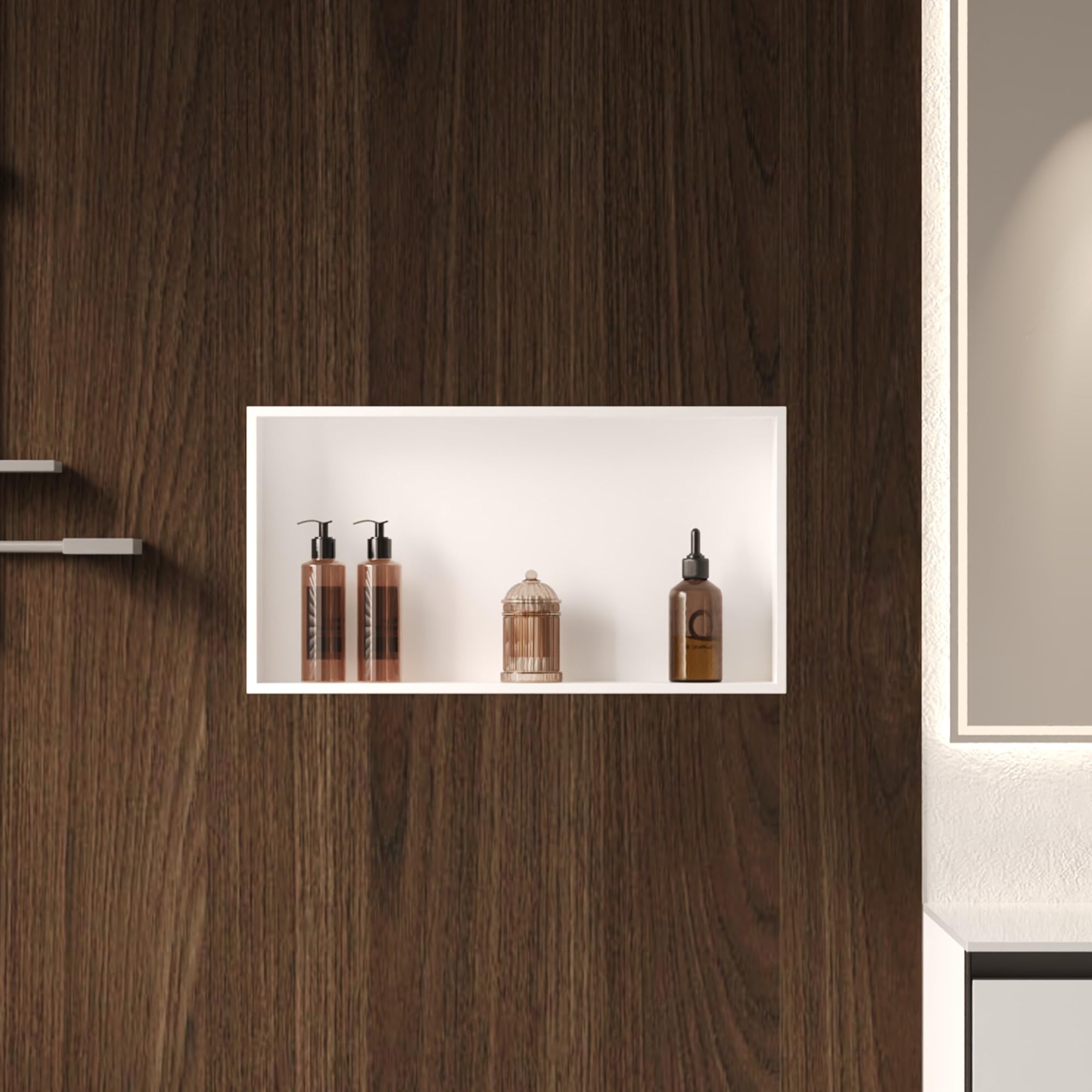deervalley 12" x 24" single shelf shower niche with drainage slope, matte black, white, or stainless steel finish - recessed wall bathroom niche, no tile required