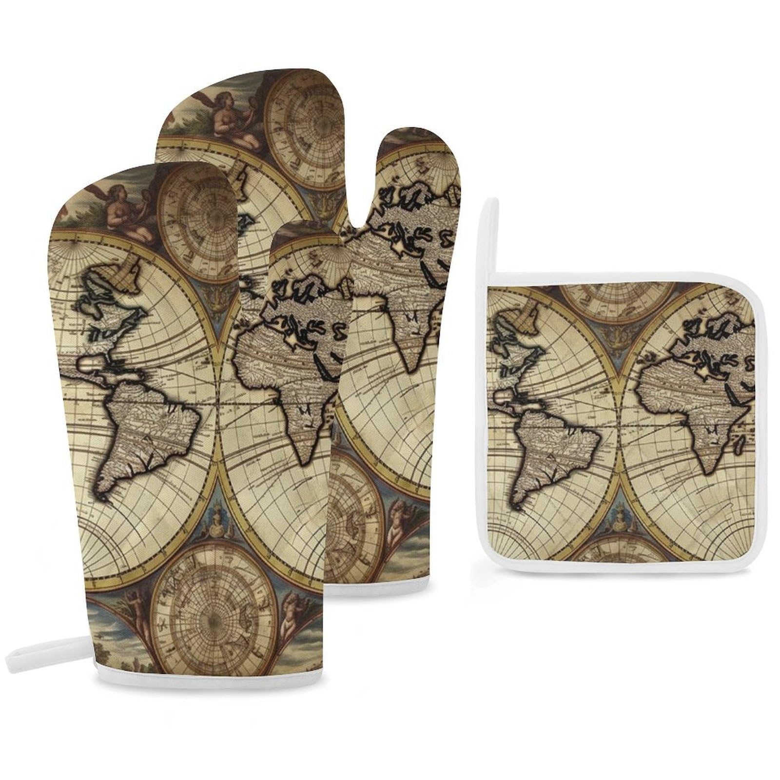 Gants de cuisine et maniques carte du monde ensemble anti-chaleur cuisine