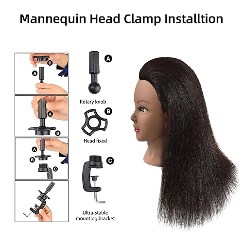 Miniatura 6 de WikNifo - Cabeza de maniquí de cabello 100% humano real con soporte para peluquería práctica maniquí cosmetología muñeca entrenamiento cabeza