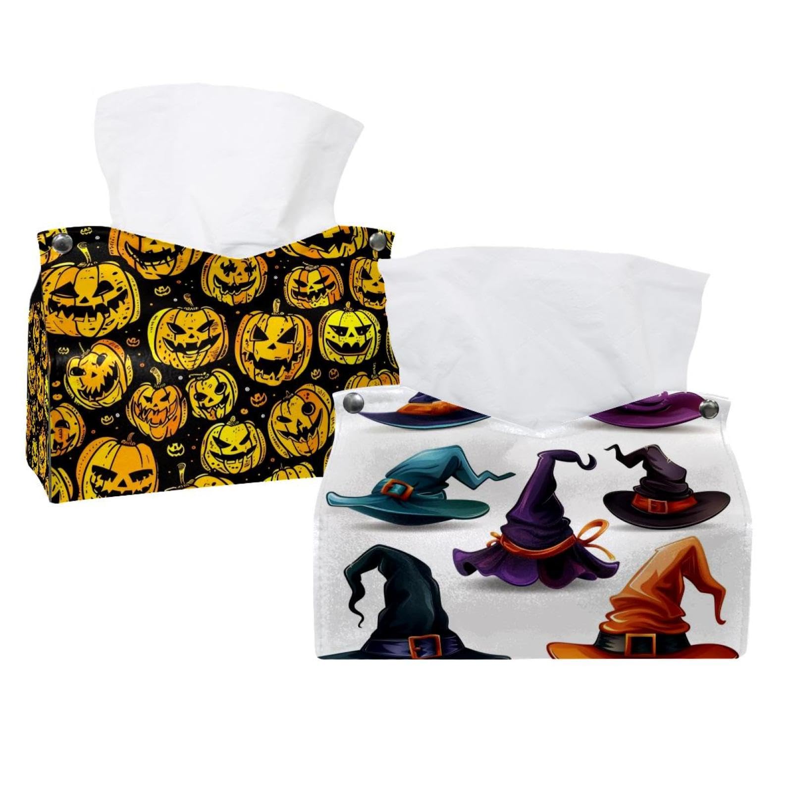 Boîtes à mouchoirs d'Halloween en lot de 2, finition soignée pour maison et bureau