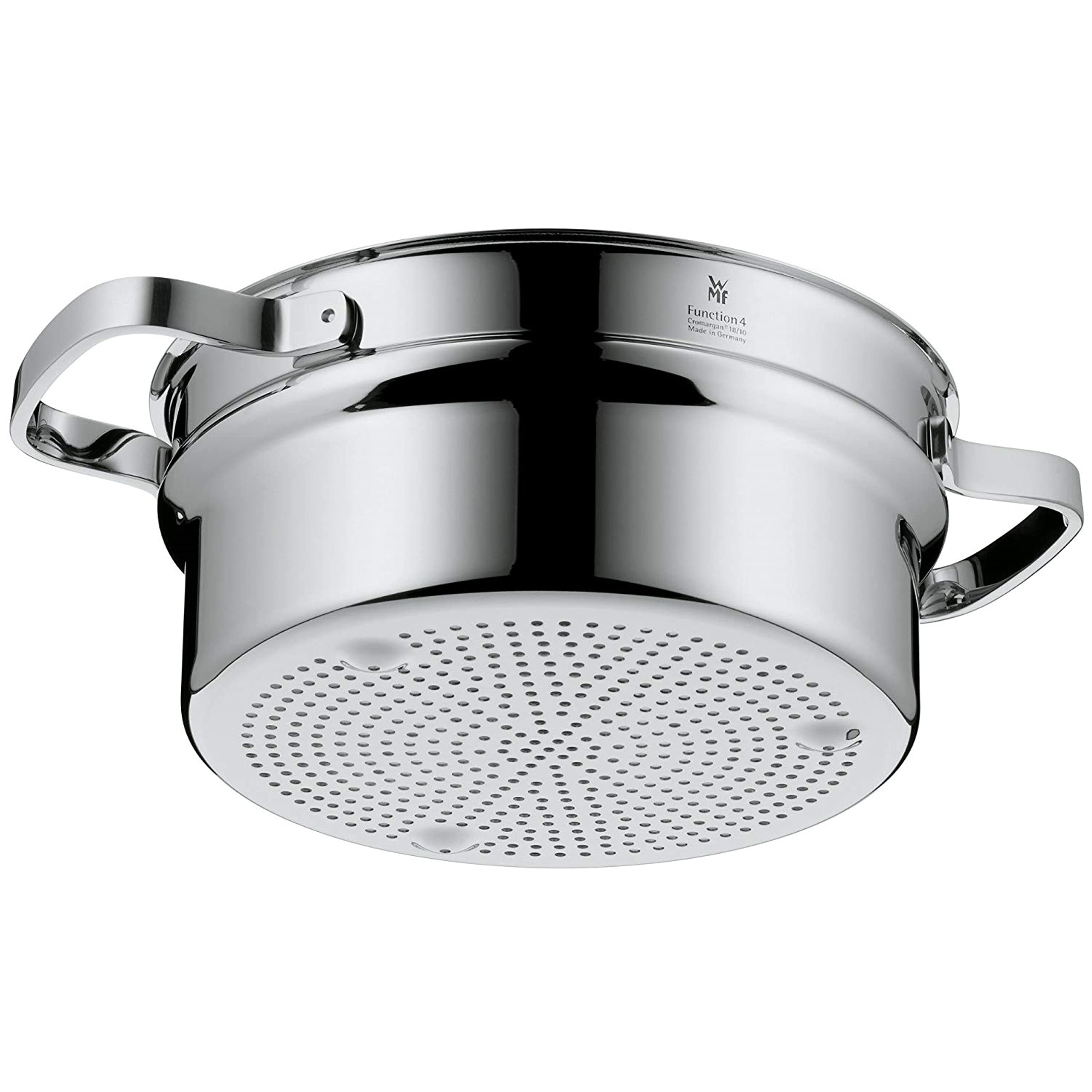 WMF Function 4 Gemüse-/ Kartoffeldämpfer 20 cm, Dampfgarer Einsatz für Topf & Function 4 Topfdeckel 16 cm, Glasdeckel mit 4 Abgießfunktionen, Glas, Silikon, Cromargan Edelstahl poliert, rot