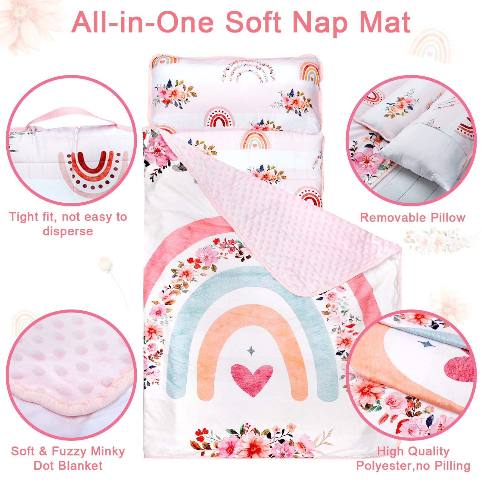 Pea Pod Tapis de Sieste pour Enfant avec Oreiller Amovible et Couverture minky Douce à Pois