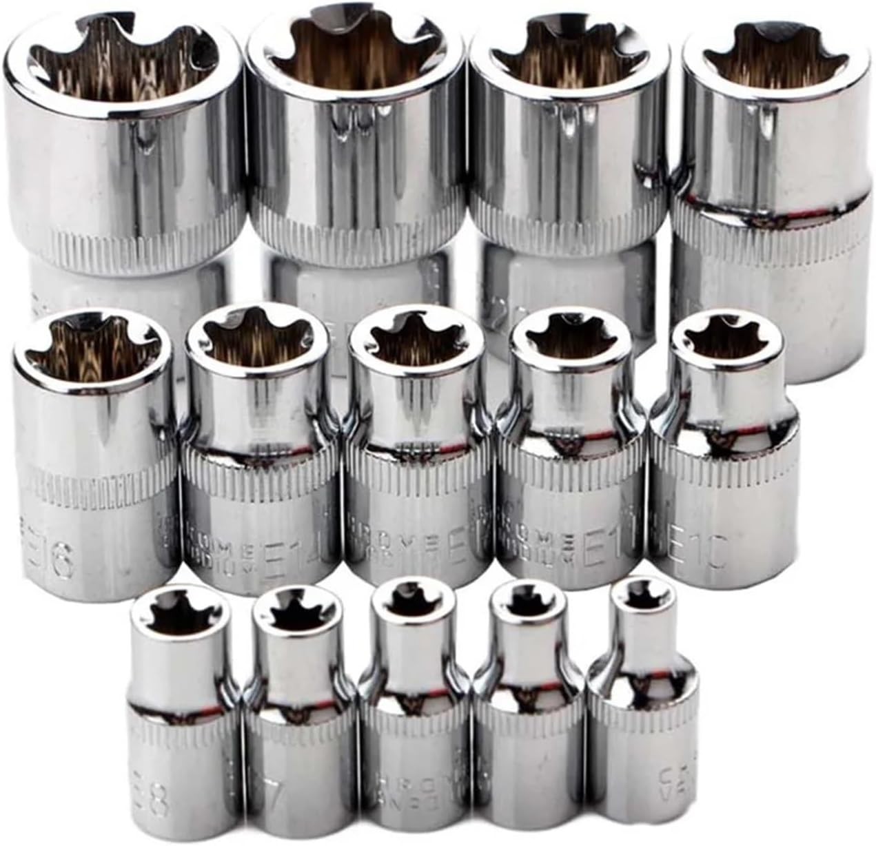 14PC E Torx Star Female Bit Socket Set with Plastic Case CRV 1/2"/3/8"/1/4" Drive E4 -E24 Sockets Set