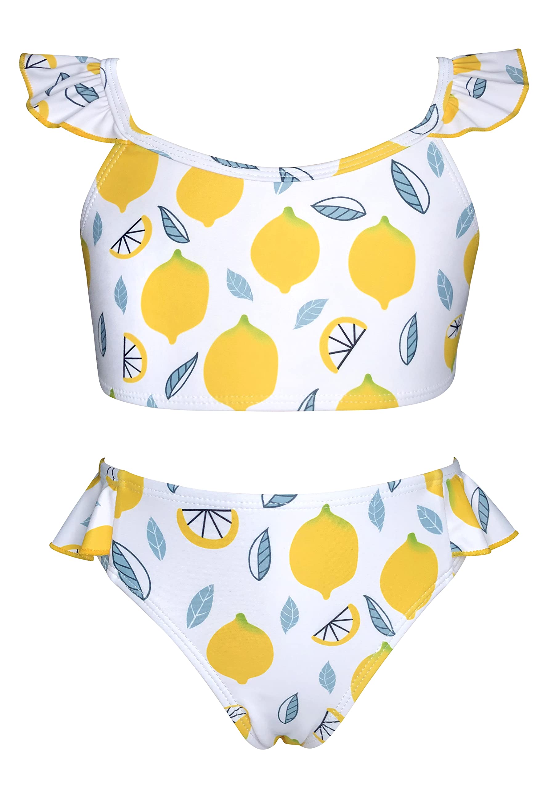 SHEKINI Traje de Baño Dos Piezas Niña Estampados Elegante Volantes Top de Bikini Set con Triángulo Bikini Bottom Ropa de Playa para 6-14 años