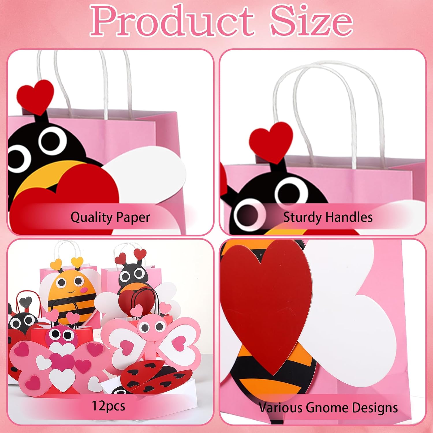 Casuallined 12 Pcs Valentine Love Bug Holder Bags Paper Craft Kit with Cardstock for Thankful Gift Project Supplies Holiday Gifts Home Activities