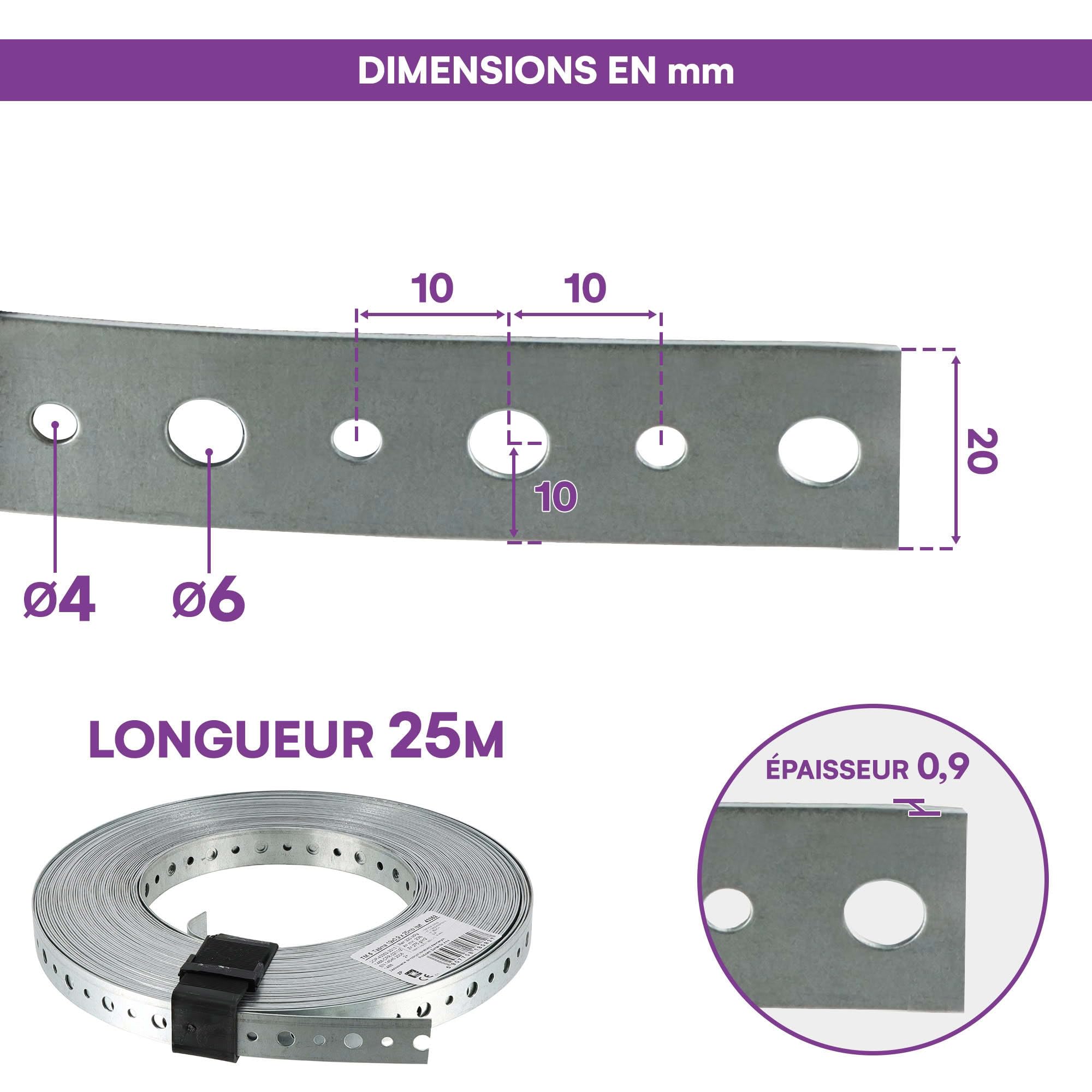 Feuillard perforé galvanisée - 20 x 0,9 mm x 25 m