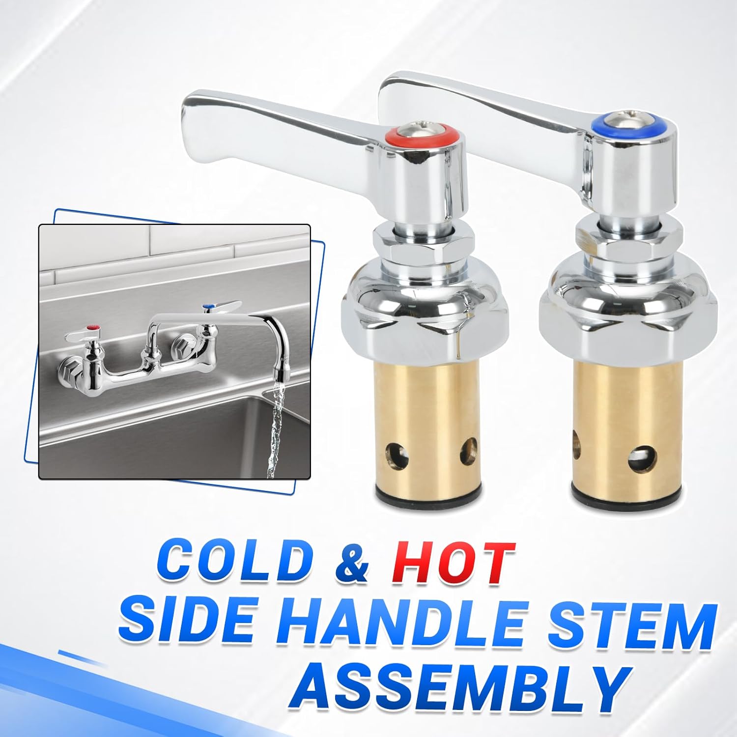 Handle Stem Assembly for T&S Brass Faucets Blue Cold & Red Hot Side Spindle Assembly Valve Replacement Parts Replace# 002713-40 & 002714-40