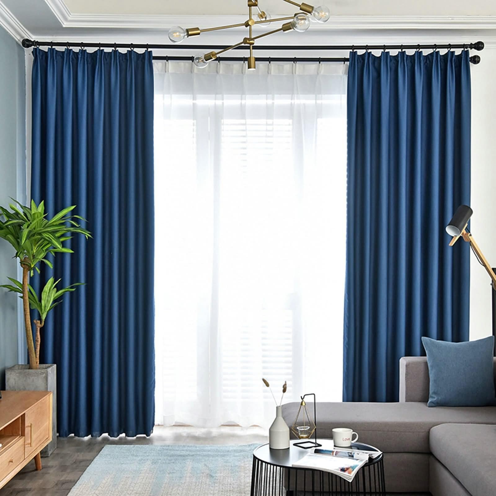 Tendine per Finestre Oscuranti, Blu Zaffiro Curtains for Living Room 2 Pezzi Tinta Unita Poliestere 137W x 229L cm