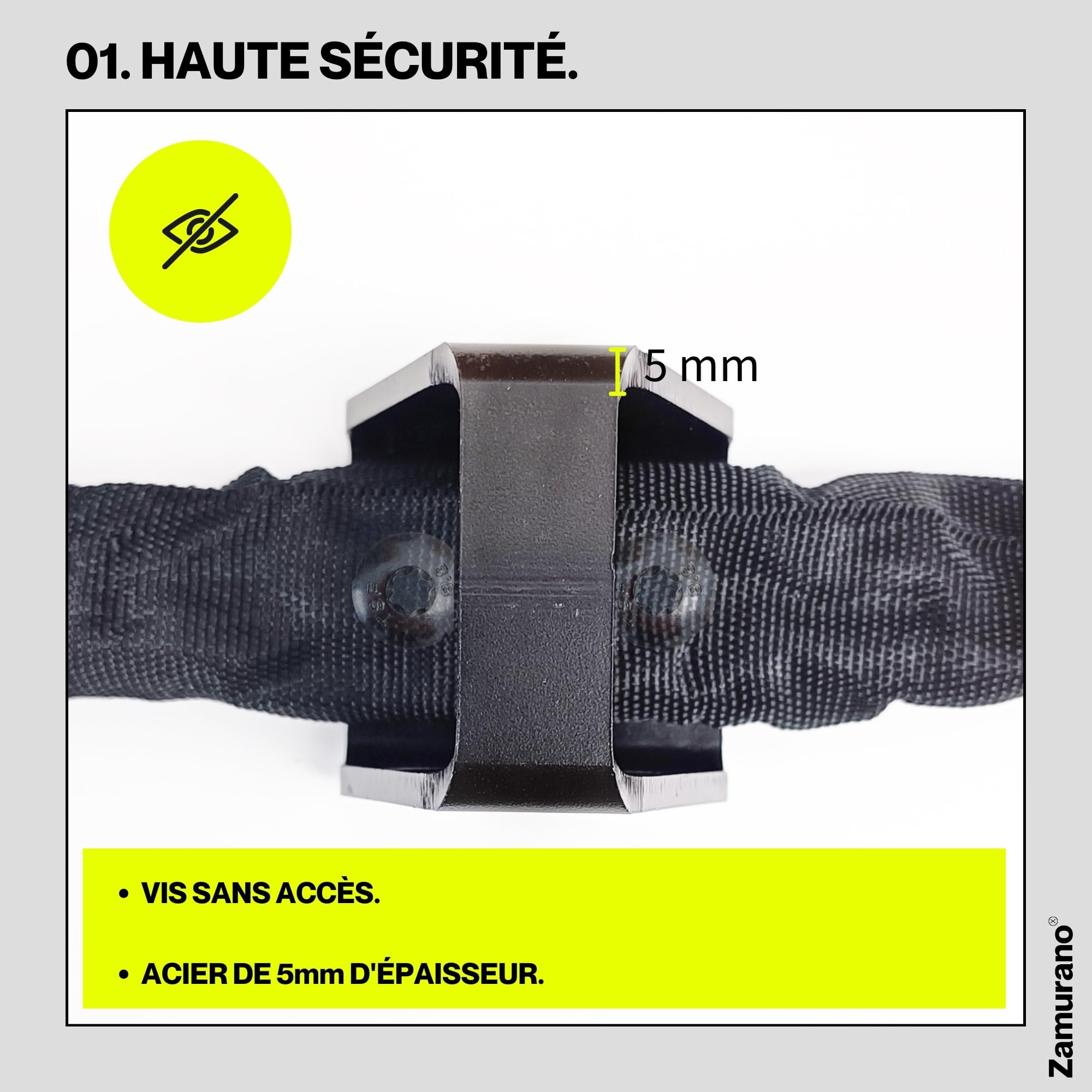 Ancre de chaîne antivol haute sécurité. Idéal pour les motos et les vélos. Pince au sol ou au mur.