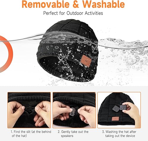 Miniatura 8 de TOUCH TWO Gorro Bluetooth para mujer con agujero para cola de caballo, gorro de punto inalámbrico con auriculares Bluetooth