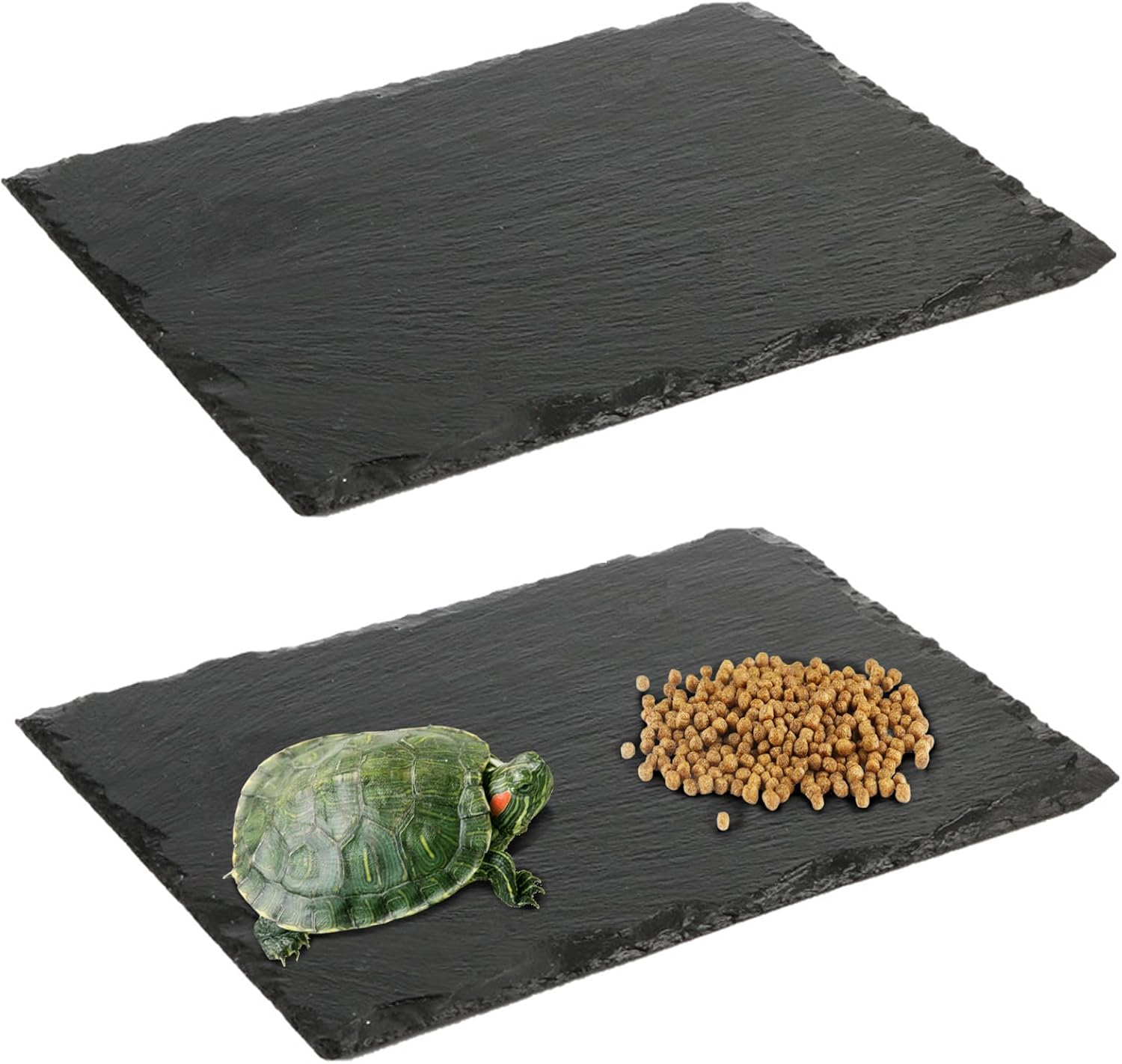 VCEPJH Reptile Basking Platform 2 Pcs Tortoise Rock Plate Natural Turtle Food Bowl Dish 11.81 x 7.87 inch Feeding Slate Rock for Lizard Tortoise Bearded Dragon Chameleon Gecko Frog Snake
