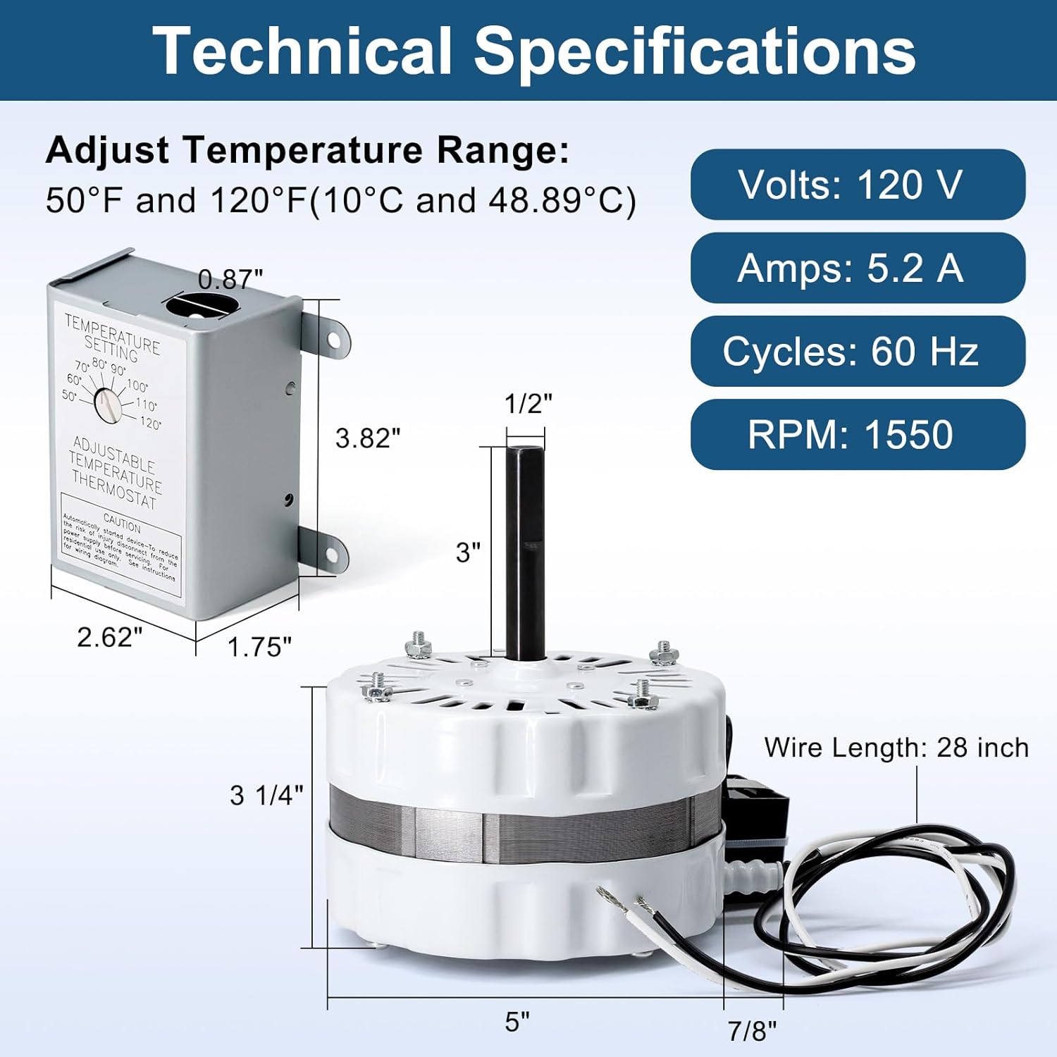Criditpid 35407 Attic Fan Motor & 58033 Adjustable Thermostat Switch Kit Replacement for F0812B3146, F0816B4732, F0816B4732A, DREPSC-127/20-4P1SP 5" Air Vent Motor.