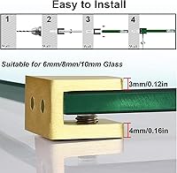 Vista 3 de AWEN 4 abrazaderas de ducha, sin taladro, panel fijo para puerta de ducha, soporte de abrazadera en U (dorado para vidrio de 39.843 in)