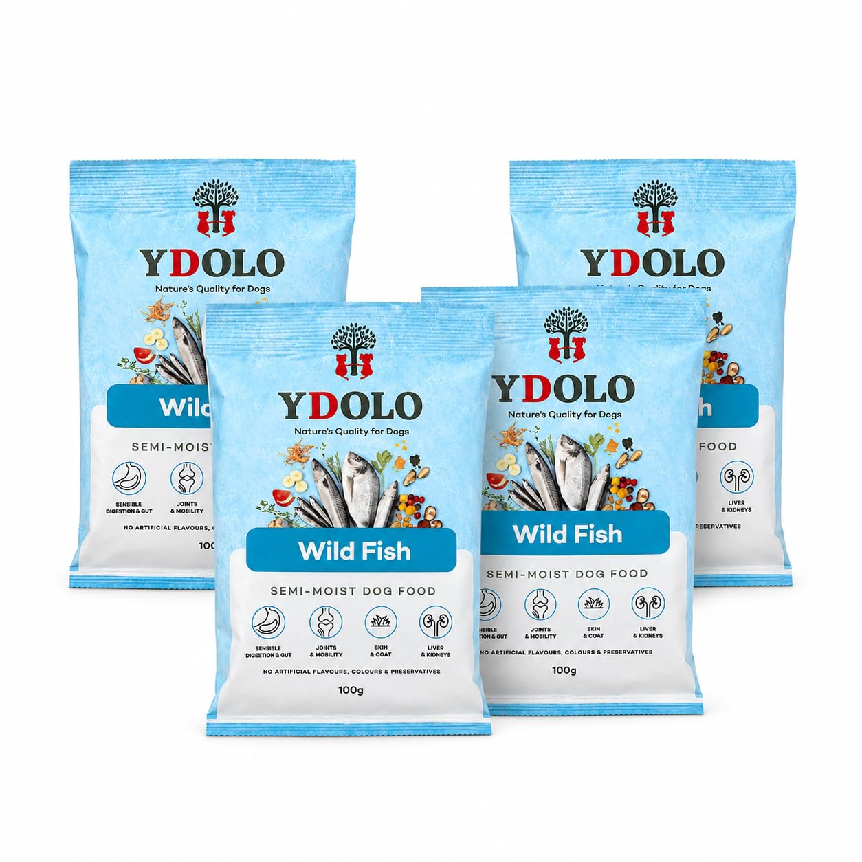YDOLO Wild Fish Complete Cold-Pressed Dry Dog Food Trial Pack, 4 x 100g