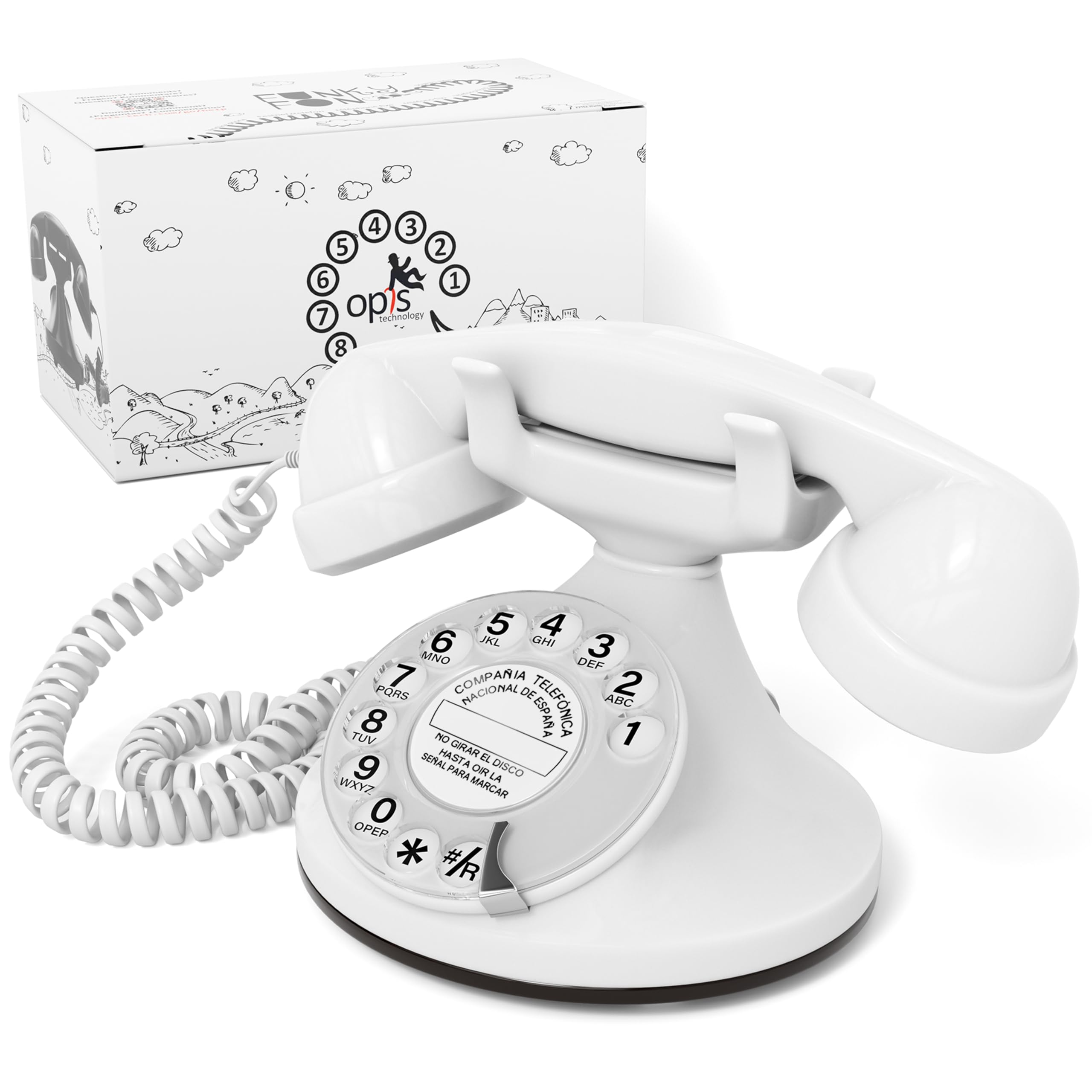 Opis FunkyFon Cable: El Teléfono Fijo Retro Vintage, un Teléfono Antiguo y Clásico para tu Casa Rojo — view 10
