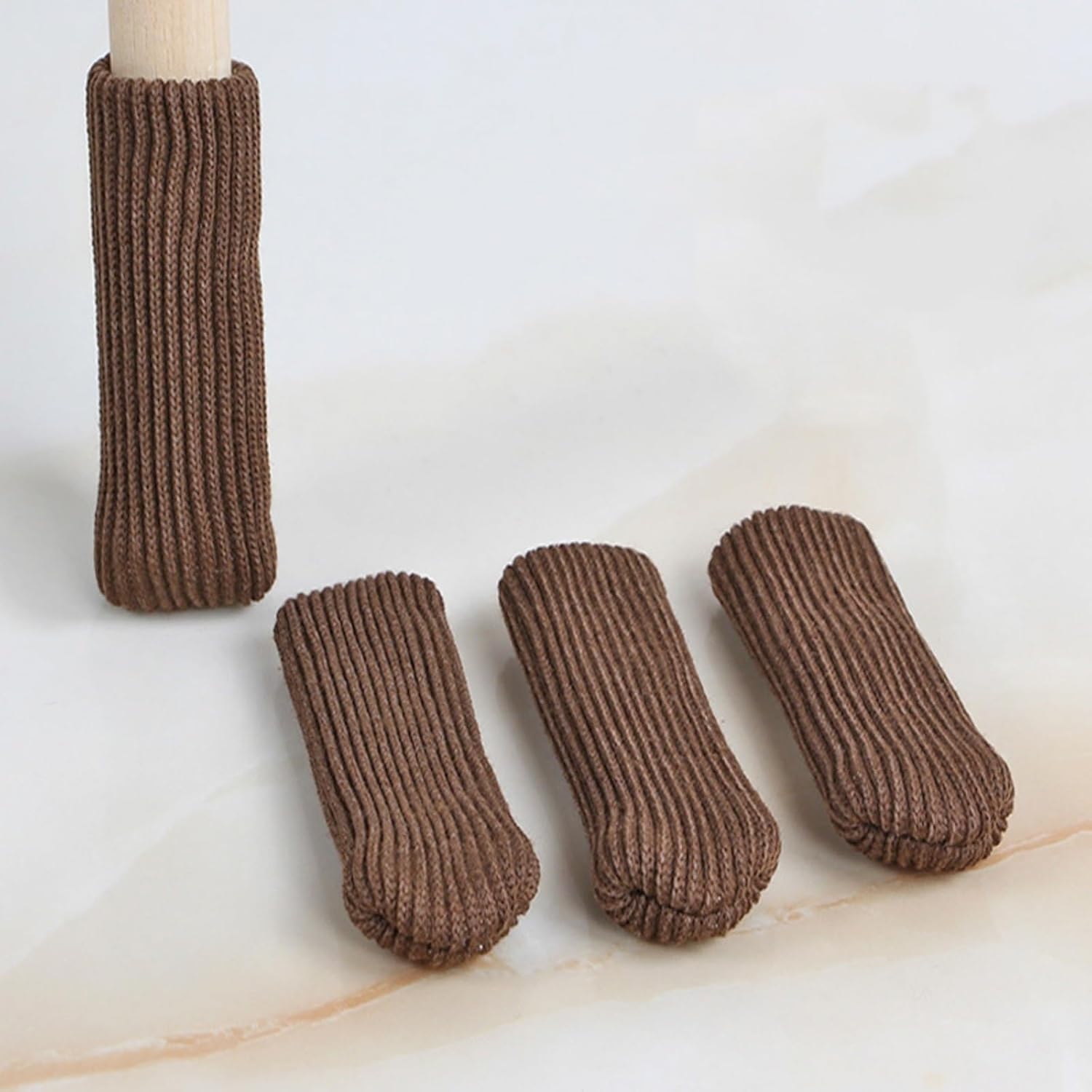 16 PCS Knitted Chair Leg Pads, Furniture Leg Protector Socks, High Elastic Floor Protectors Covers, Move Easily and Reduce Noise Caps Set for Furniture, Door Handle-Khaki
