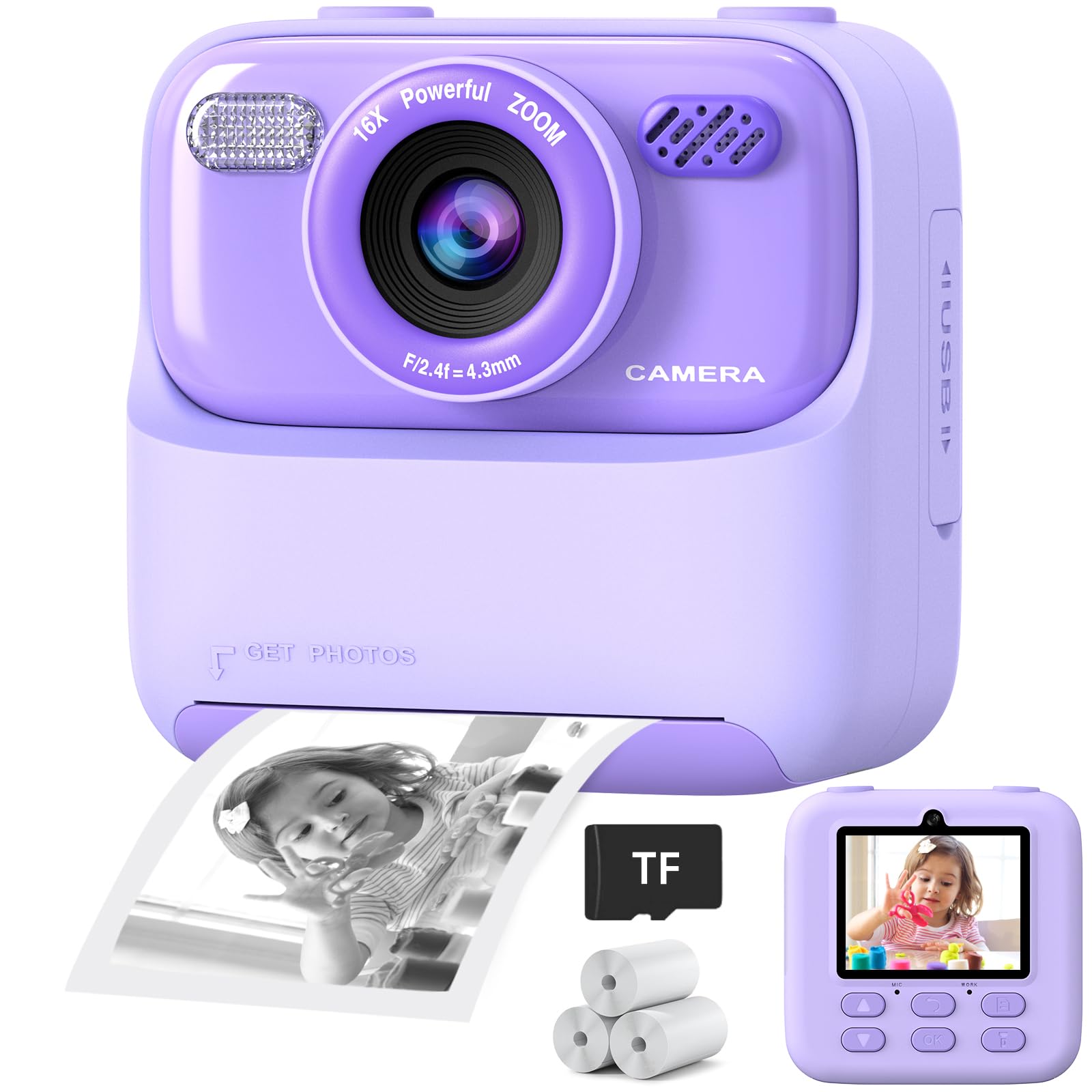 Kids Instant Digital Cameras for Boys and Girls, 1080P HD Dual-Lens Selfie Digital Camera…