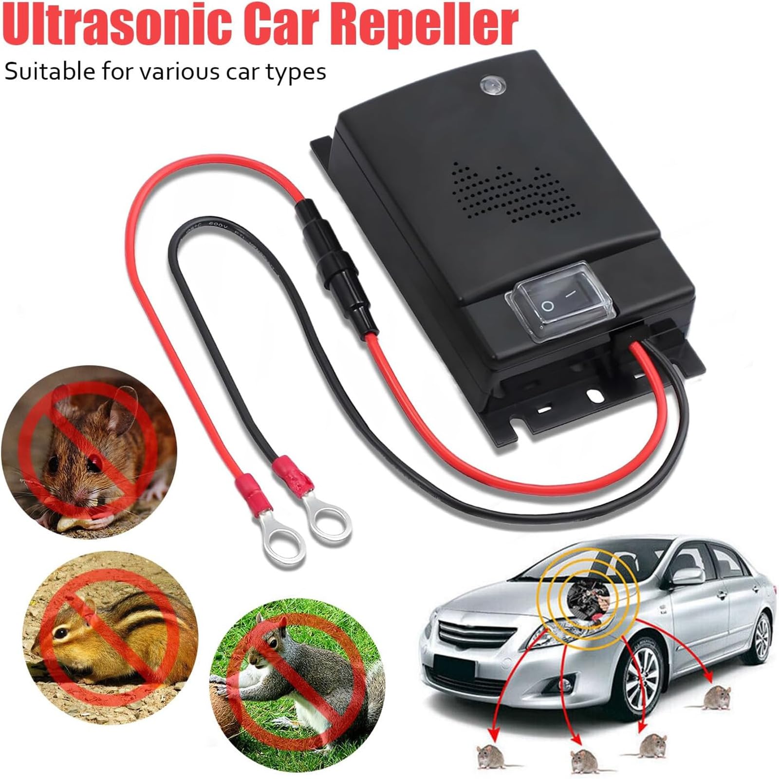 Repeller Anti-Martres,Anti Martre Voiture,Ultrason Défense Contre Les fouines pour Voiture,Repulsif Fouine pour Voiture,Repulsif Ultrason Anti Rongeur pour Voiture Haute fréquence,Alimentation 12V