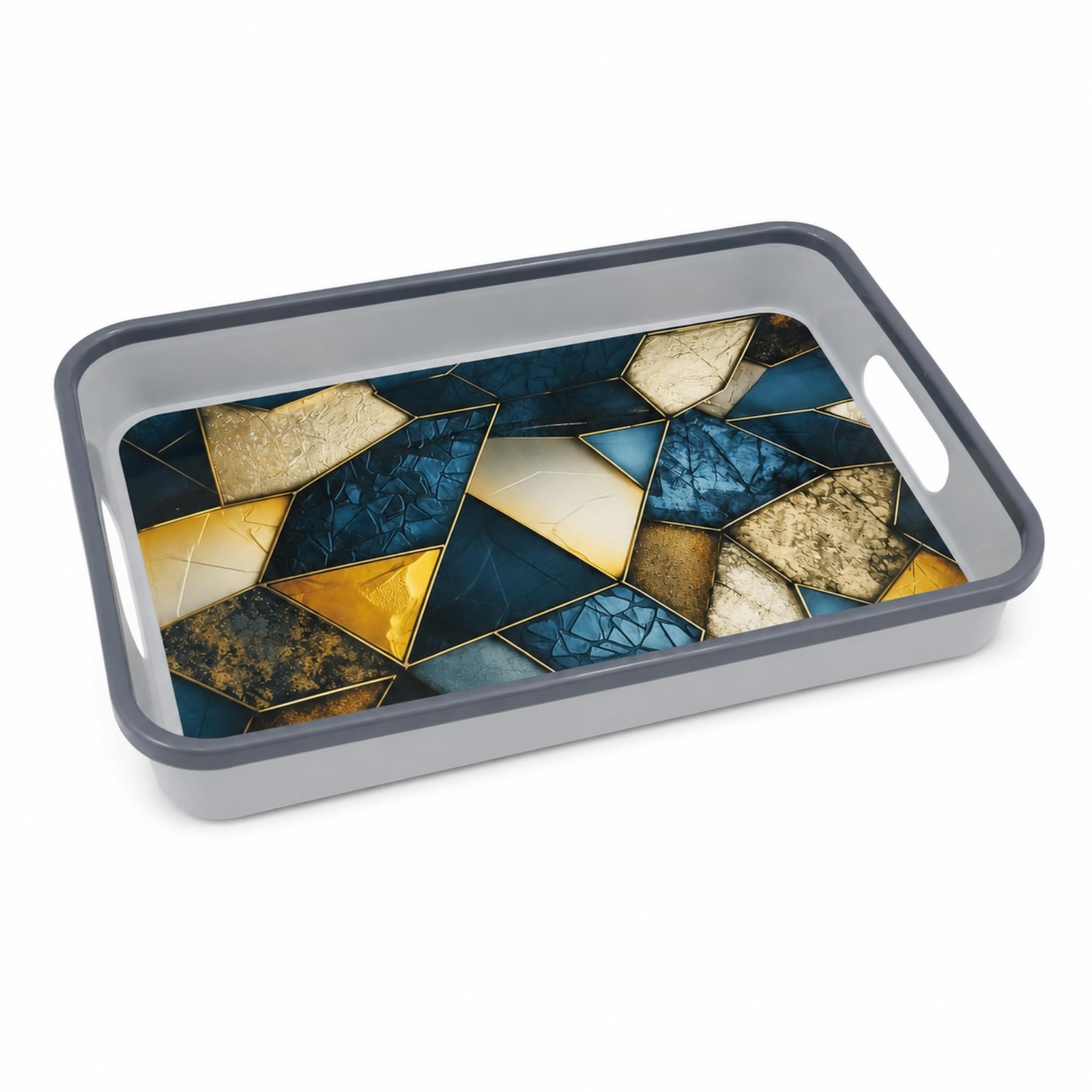 Plastic Serving Tray with Handles | Glossy Finish Storage Organizer Tray | Lightweight Multipurpose Tea Coffee Snack Serving Tray for Kitchen, Dining Table & Home Decor (Light Grey, Set of 1)-image-35