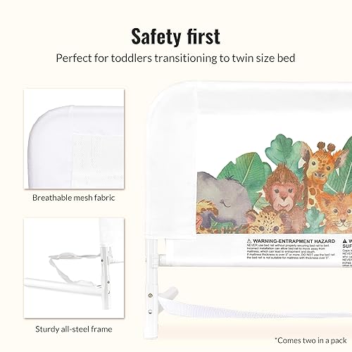 Miniatura 4 de Dream On Me Riel de cama ajustable de malla ligera con tela de malla transpirable en estampado de selva, 2 unidades (paquete de 1)