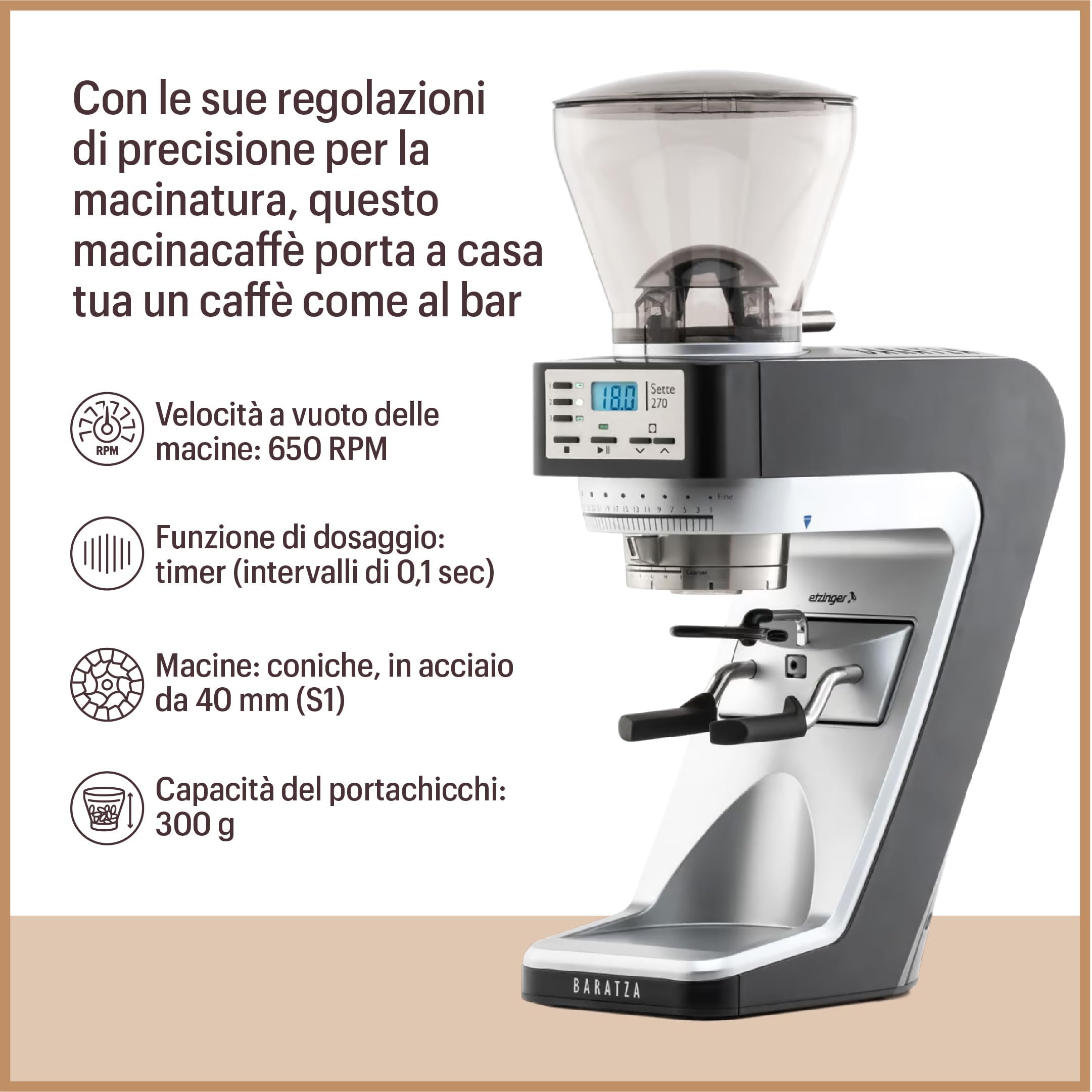 Baratza - Macinacaffè Sette 270 230V - Elettrodomestici per la Casa, Macina Caffè Elettrico per Caffè in Grani, Nero
