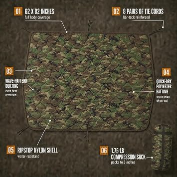 USGI Industries Military Woobie Blanket | بطانية التخييم المعزولة الحرارية ، بطانة المعطف | كبيرة ، محمولة ، عازلة ، مقاومة للماء ، للمشي ، البقاء على قيد الحياة | حقيبة حمل الضغط