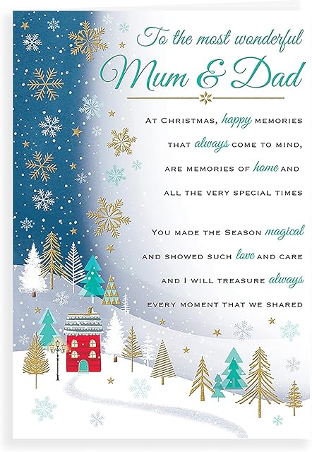 Regal Publishing C85554 Sentiment Christmas Card Mum & Dad - ,blue|white|beige|green ,9 x 6 inches